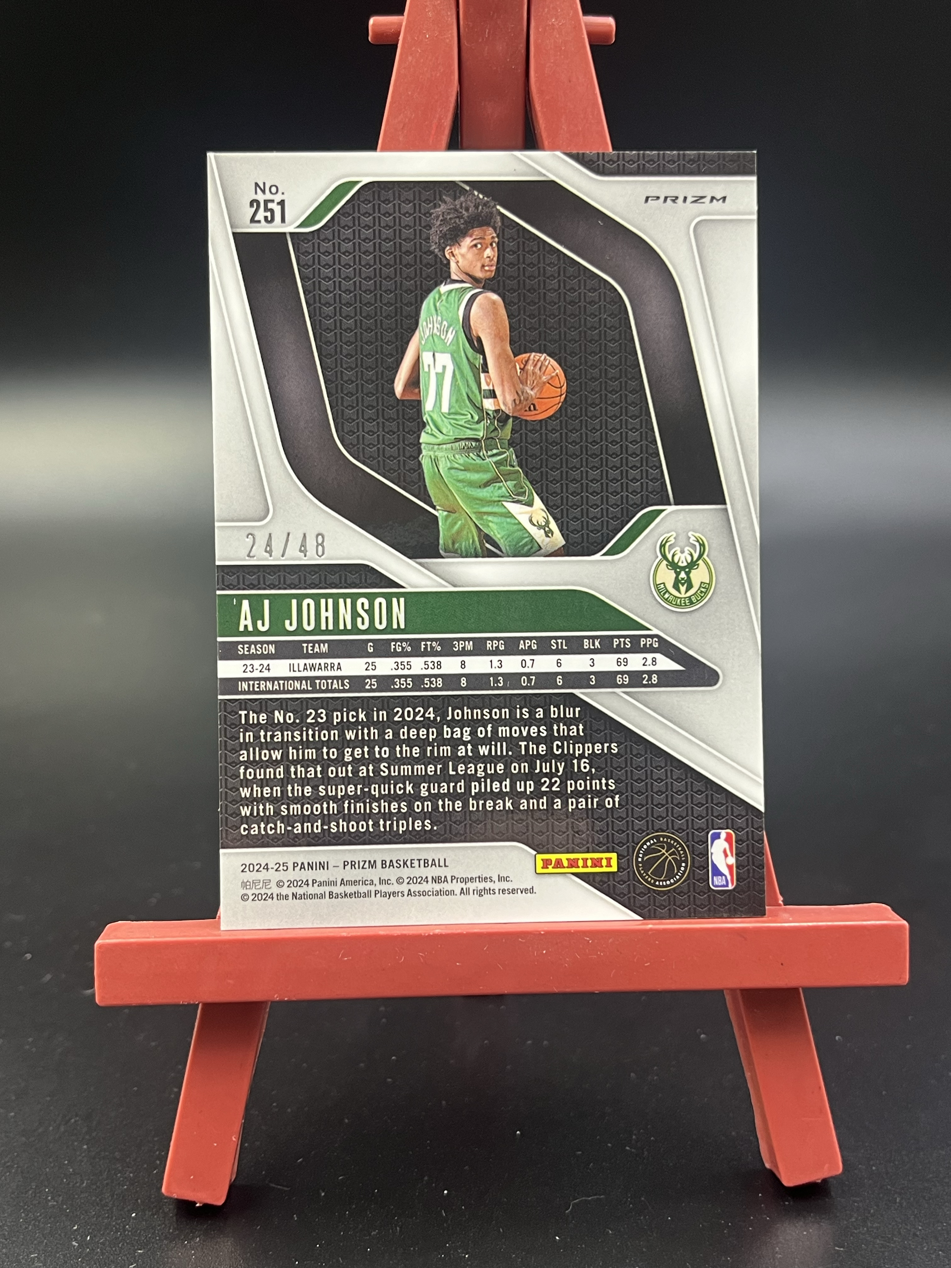 2024-25 Panini Prizm AJ Johnson 新秀 RC AJ 约翰逊 雄鹿 PZ 24/48编 绿龙鳞折 折射 915WZ 卡品如图【优质球星折射专场】