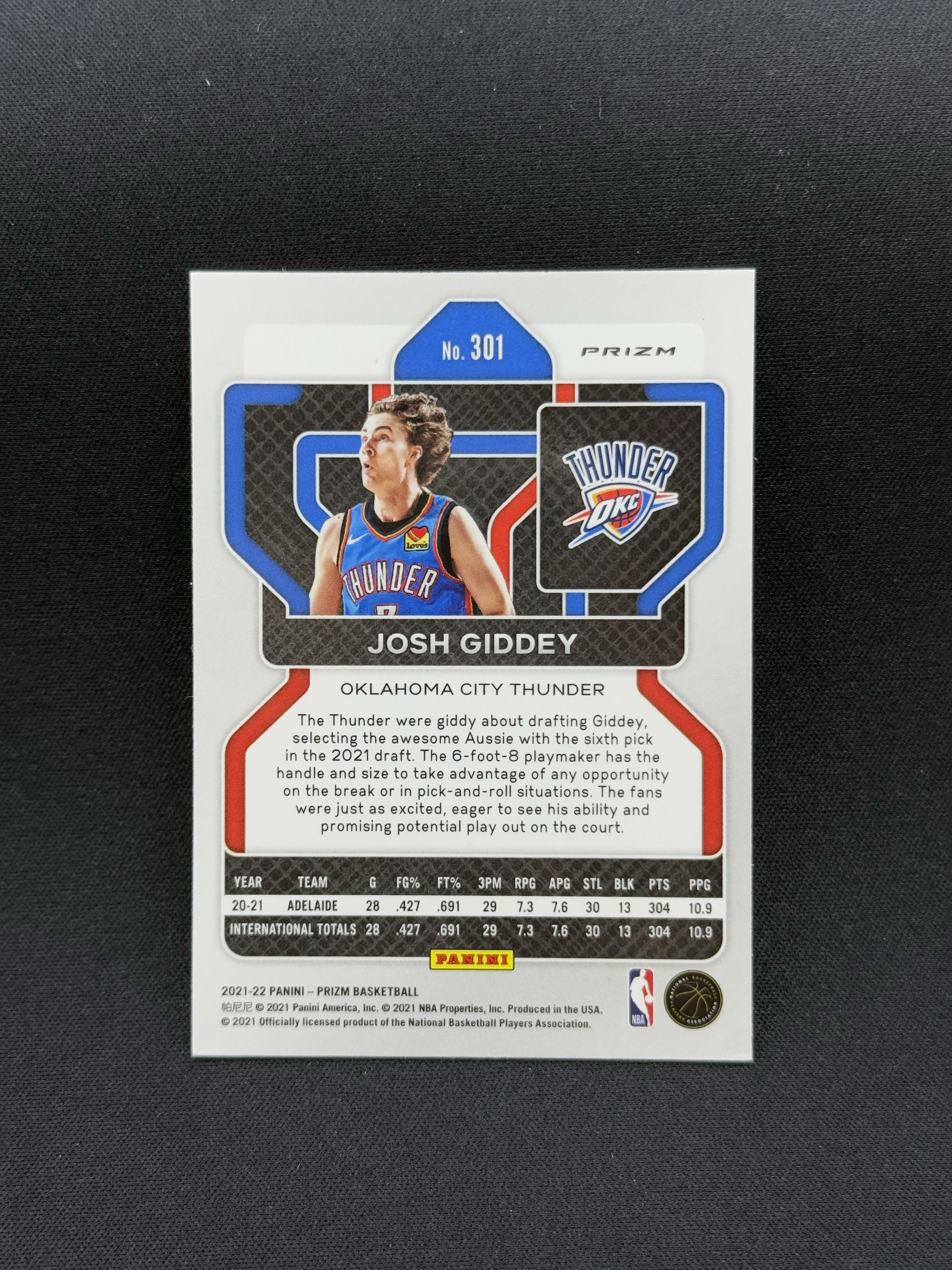 2021-22 Panini Prizm Josh Giddey RC 【小贝代拍】NBA Pz 雷霆 新秀 约什 吉迪 绿折 卡品如图 拍前看描述 XNP