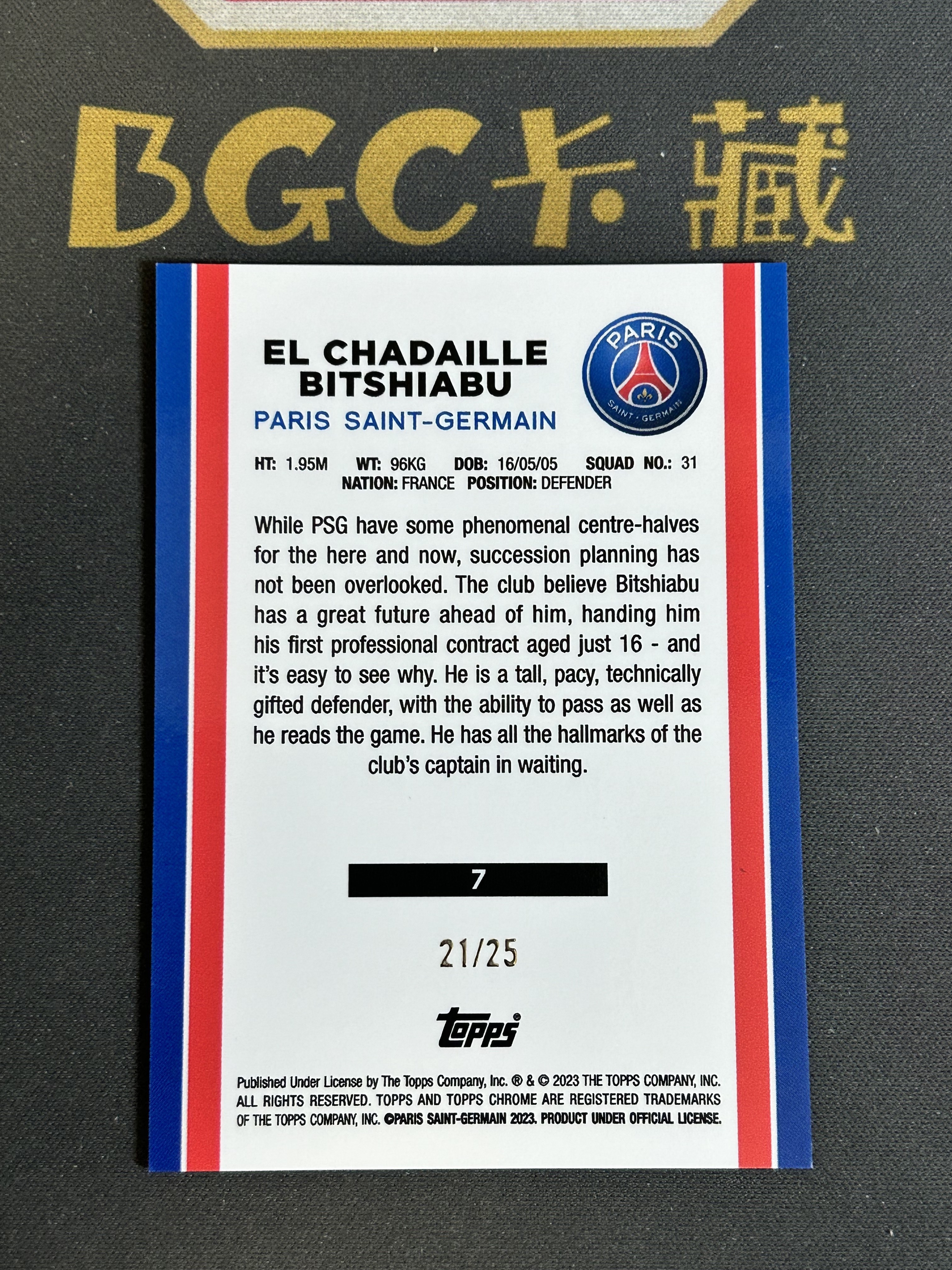 『BGC卡藏』2022-23 Topps Chrome Paris Saint Germain 巴黎圣日耳曼 高端队盒 法国 新秀 RC Bitshiabu 比夏布 22/25 黑折 卡品如图 ZY