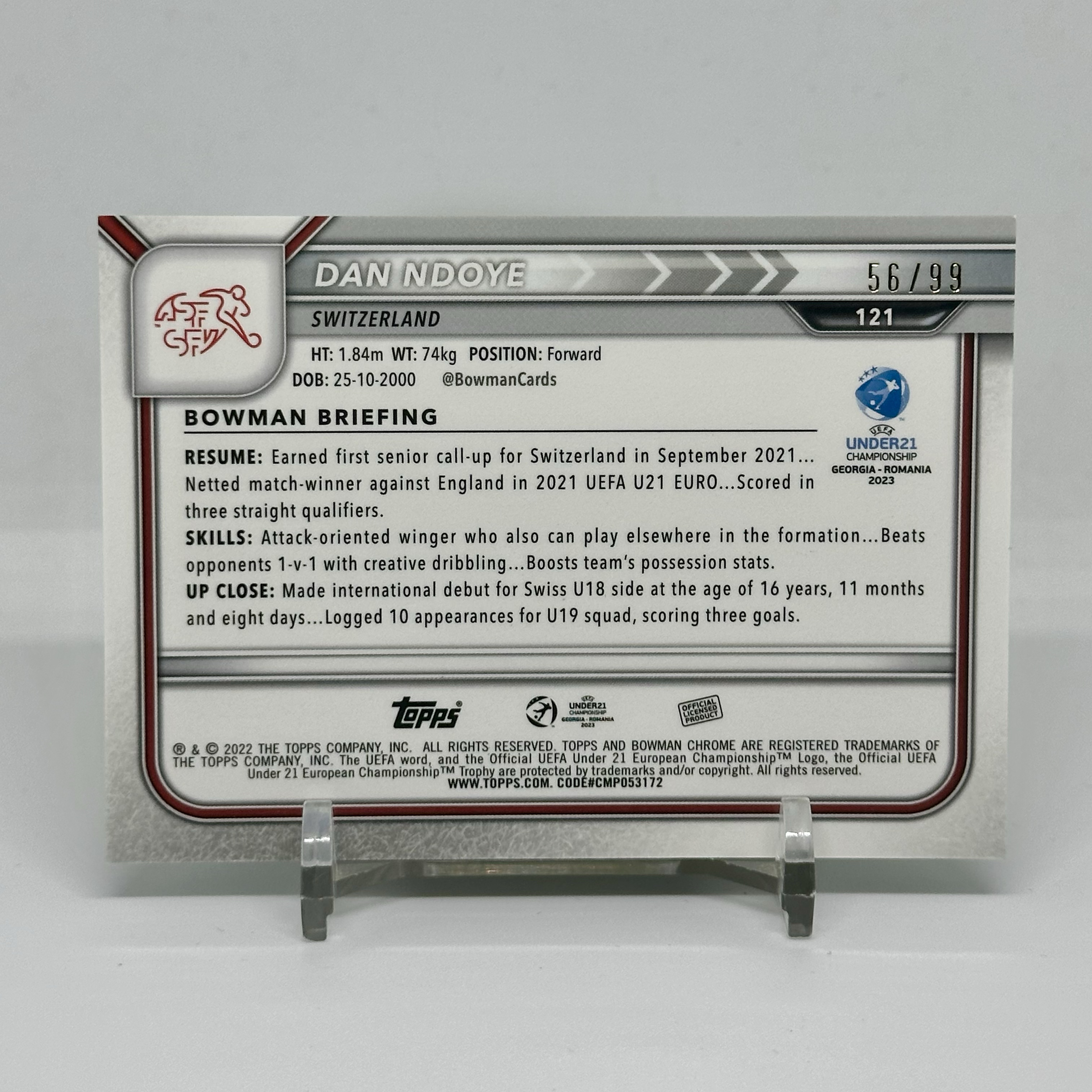 2022 Bowman Chrome Switzerland Dan Ndoye RC Base Green Diamond 56/99编 绿钻石折 恩多耶 新秀 瑞士 欧青赛【奶酪-yy】