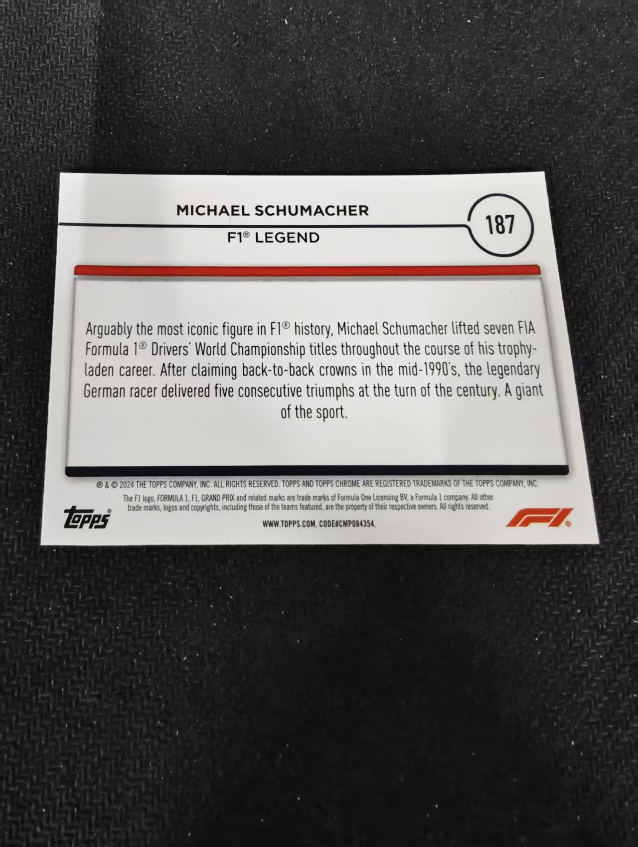 2024 Topps Chrome F1 Michael Schumacher 法拉利 传奇车王 迈克尔 舒马赫 划痕 边角瑕疵 #187