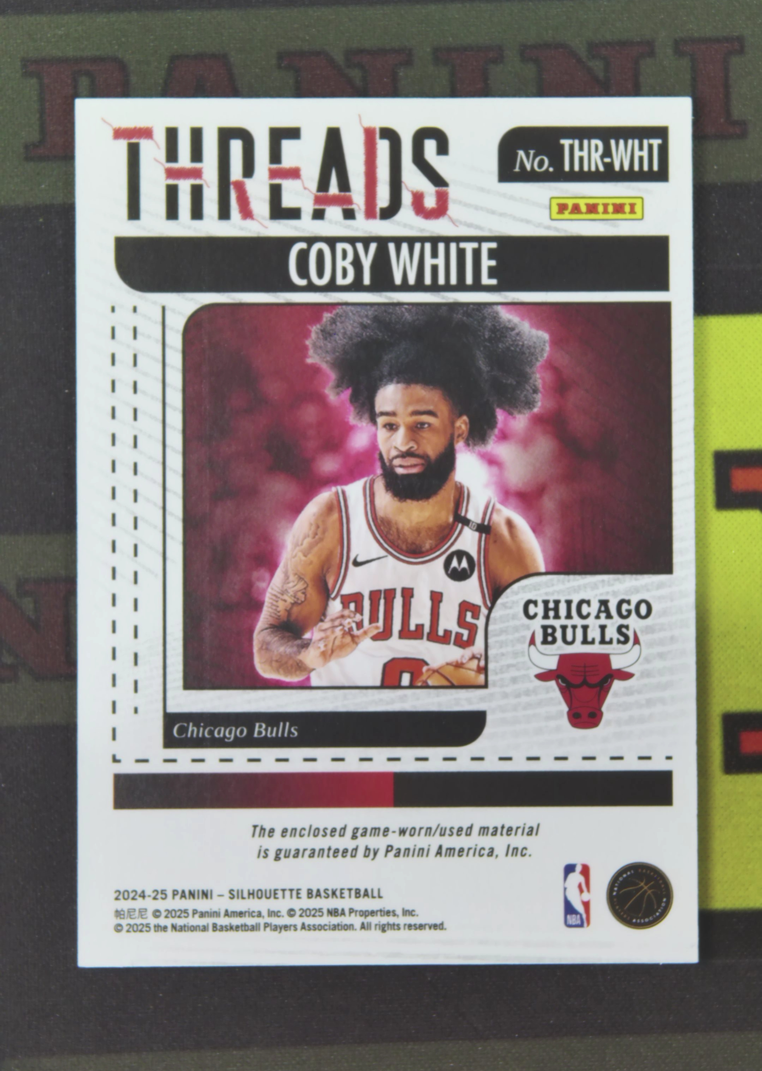 2024-25 Panini Silhouette Coby White Nirvana Project 科比 怀特 公牛 球衣 物料 亲穿 落场 剪影 卡品如图 xu001