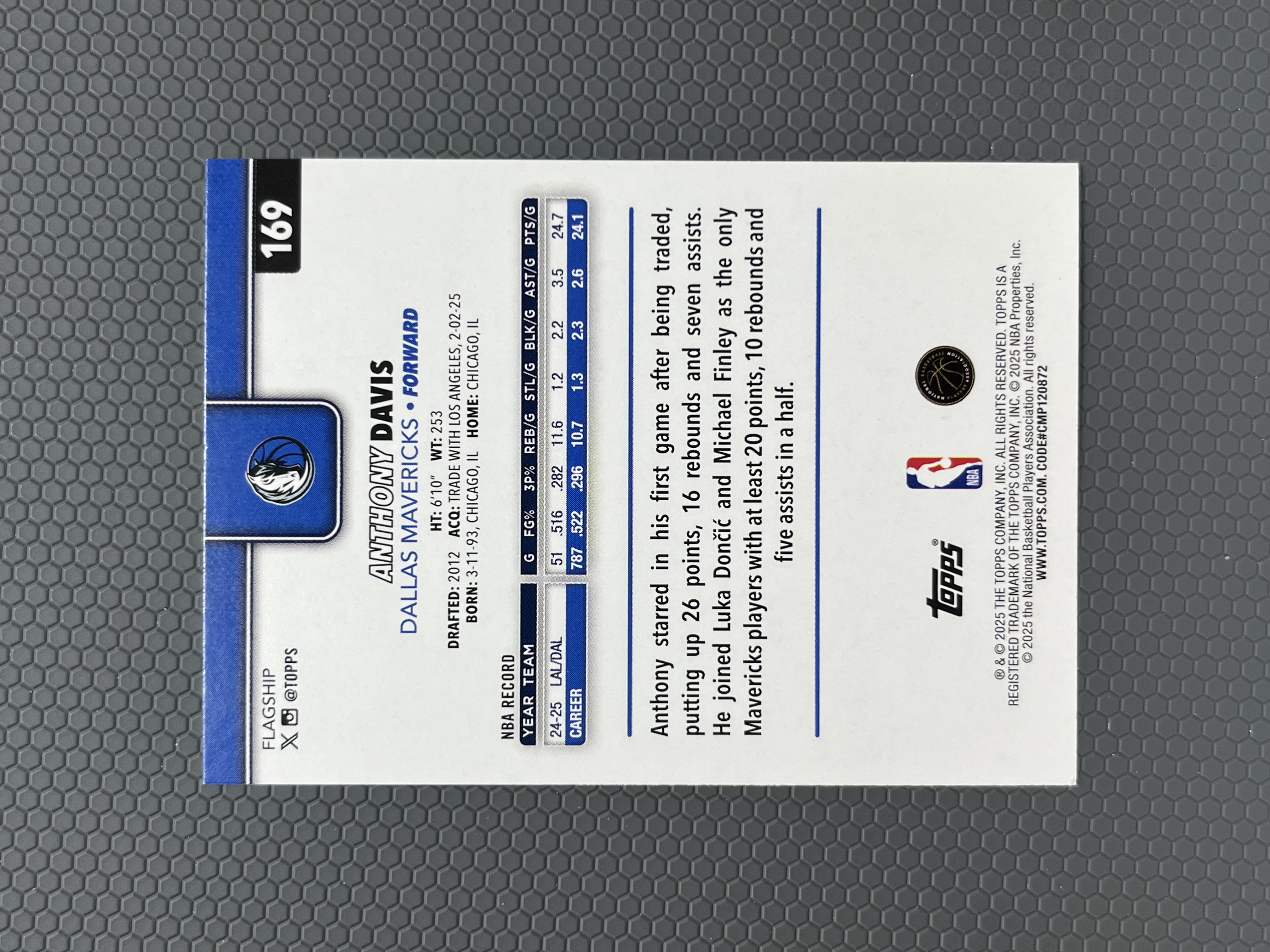 2025 Topps 浓眉 安东尼 戴维斯 ANTHONY DAVIS 独行侠 折射 格子折 银折 卡品如图-左