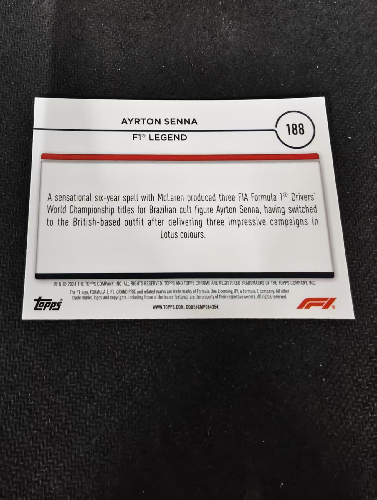 2024 Topps Chrome F1 Ayrton Senna 埃尔顿 塞纳 划痕 边角瑕疵 #188