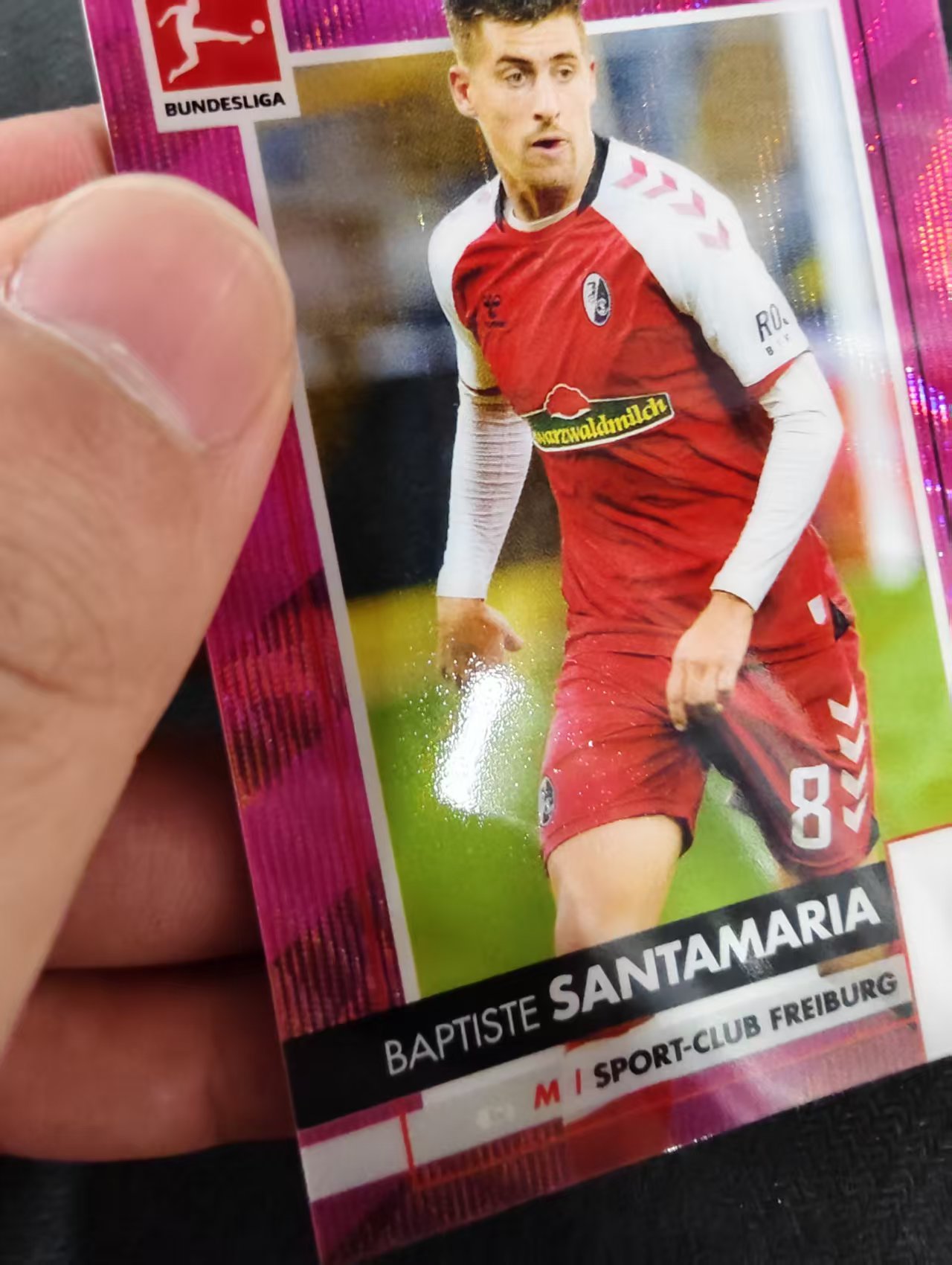 【可合并,不累计】2021 TOPPS CHROME BAPTISTE SANTAMARIA 弗莱堡队 巴蒂斯特桑塔马里亚 德甲 粉波纹 75编 划痕 边角瑕疵
