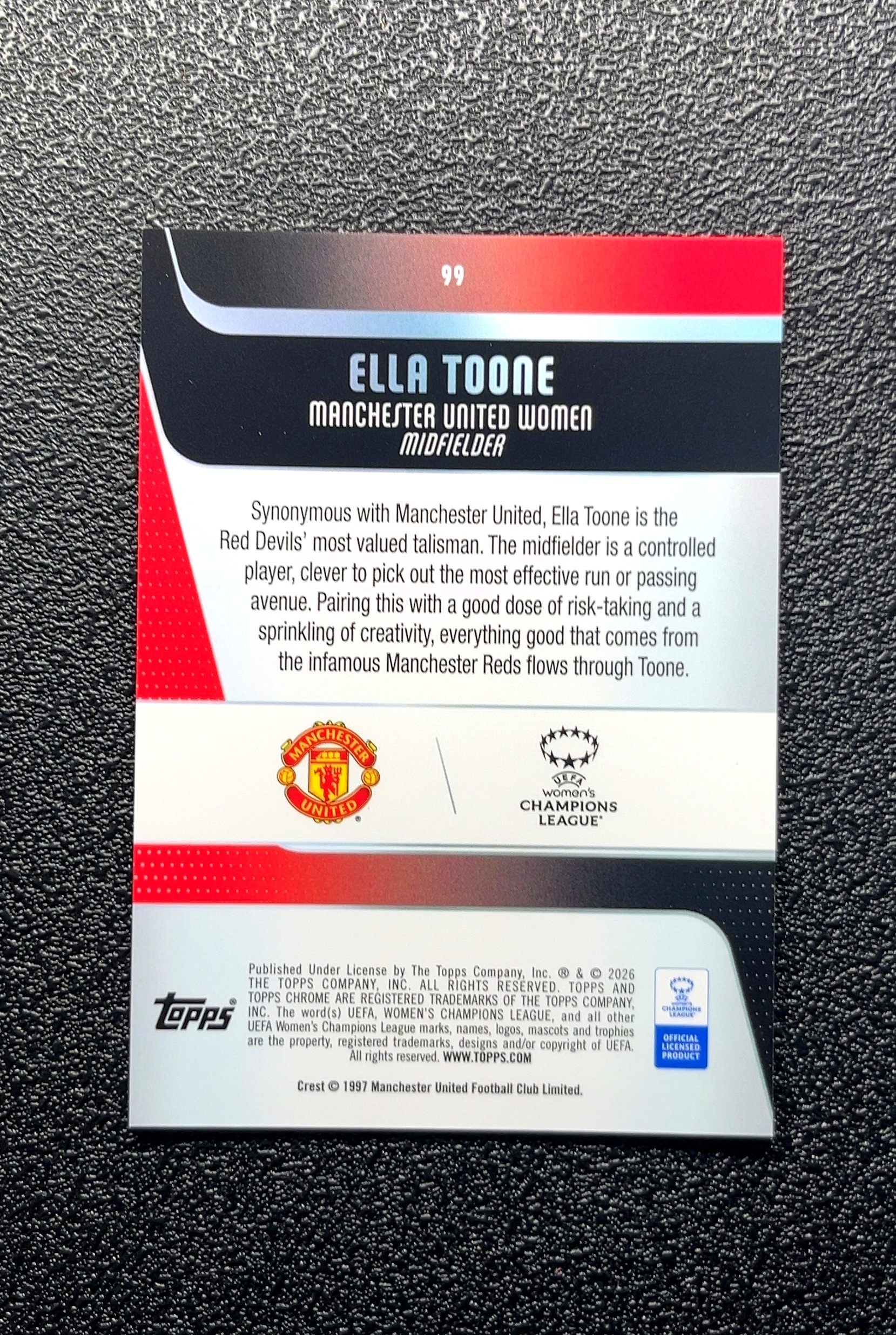 【小白1%代卖】2026 Topps Chrome Ella Toone 埃拉·图恩 卡品如图 高价值 #99 Manchester United Women 曼联女足 0014#362