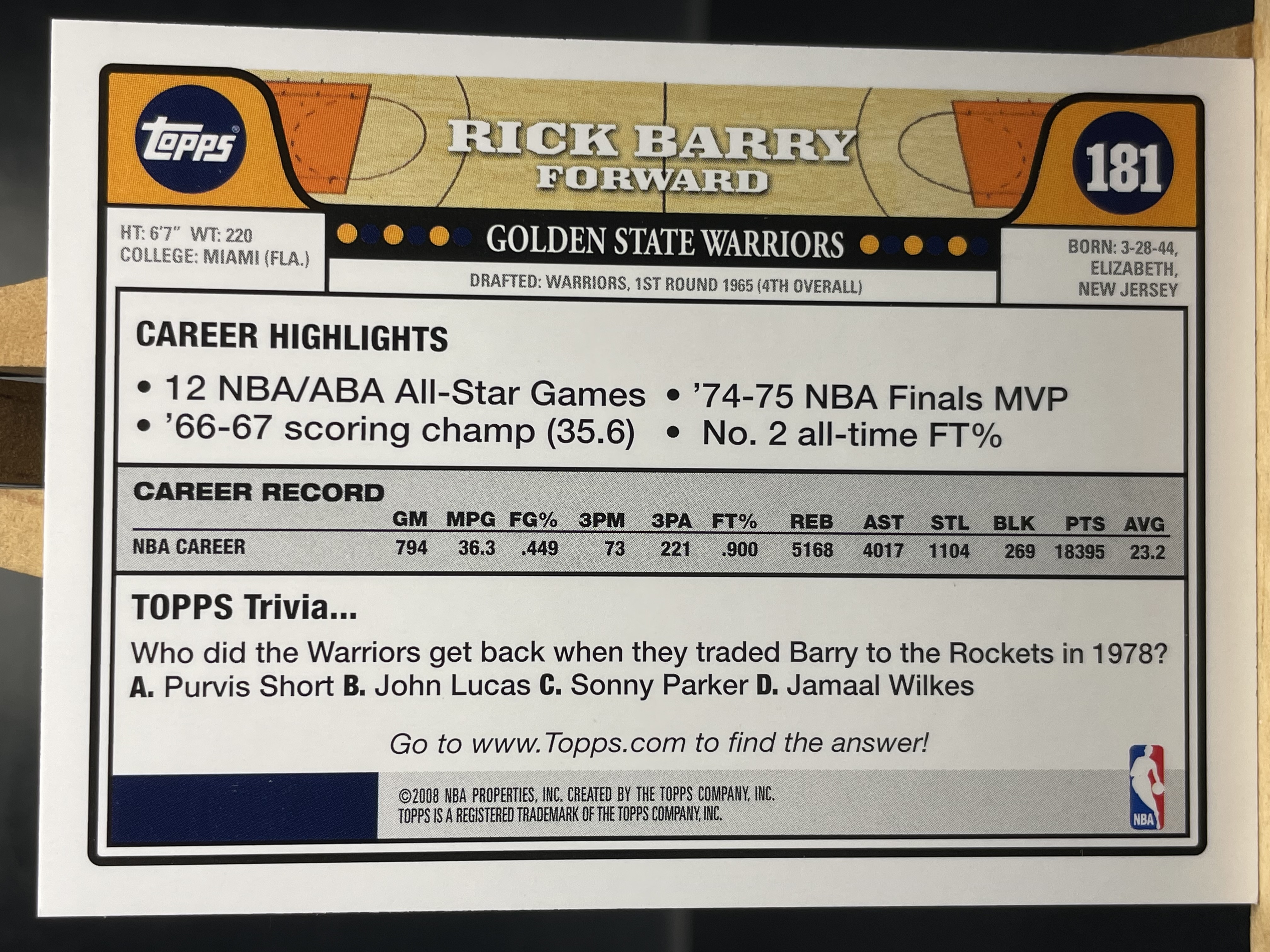 (S1) 2008 Topps 老卡 里克 巴里 近期大热球星 收藏凑套必备 卡品如图 ! ! !