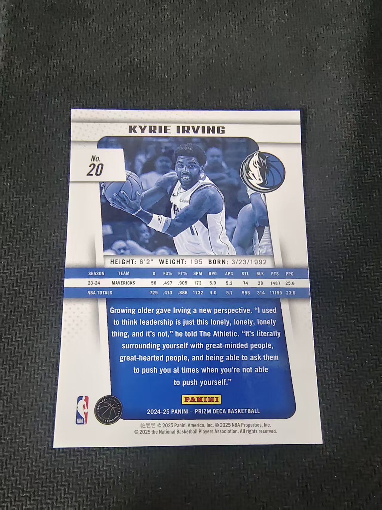【可合并,不累计】2024-25 Panini Prizm deca Kyrie Irving 独行侠 凯里欧文 元年复刻 PZ 划痕 边角瑕疵 #20