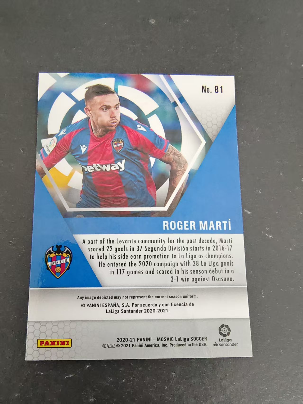 【可合并,不累计】 2020-21 Panini Mosaic Roger Marti 马赛克 西甲 罗赫尔 马蒂 莱万特 划痕 边角瑕疵 #81