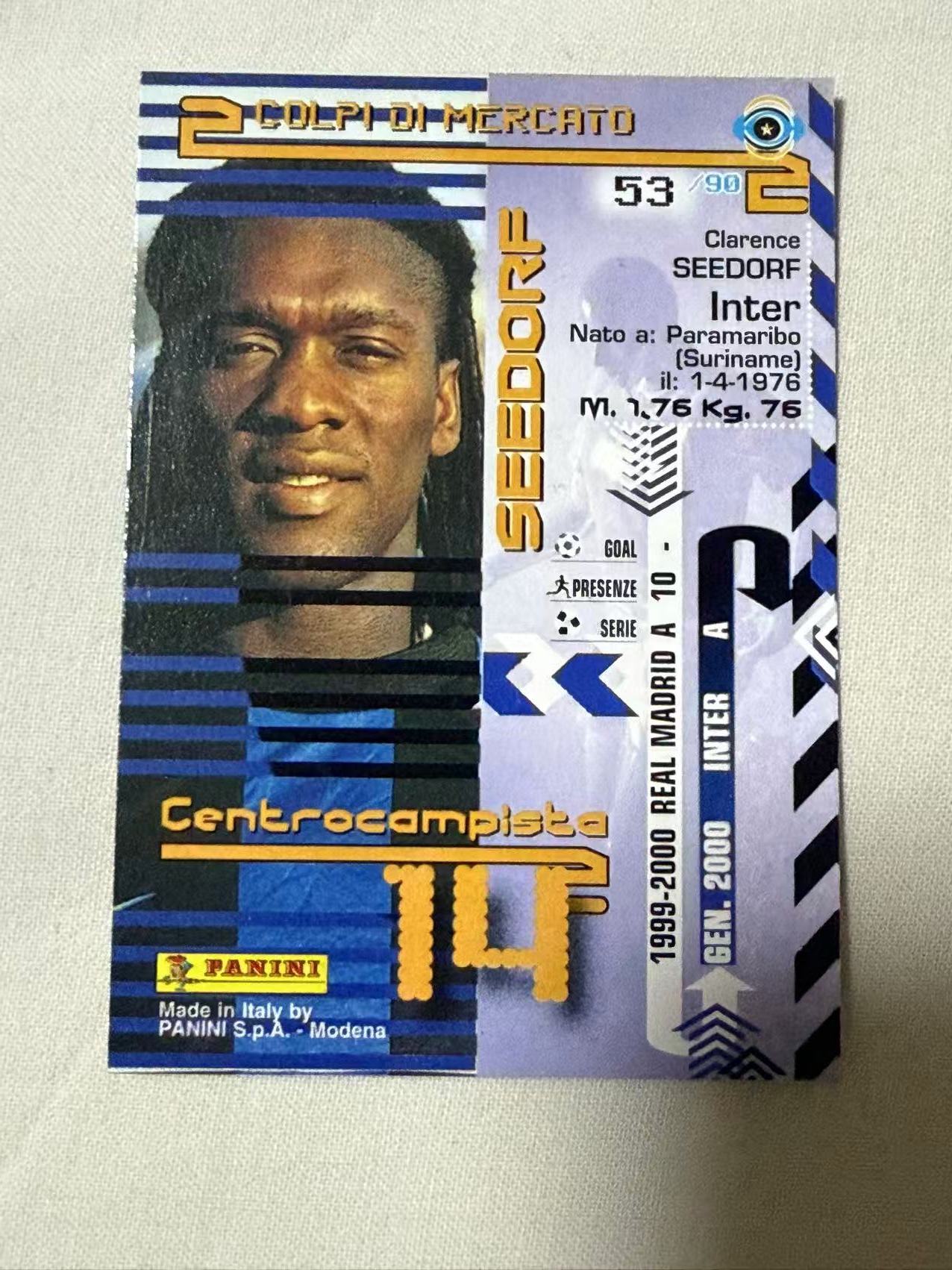 2000 Panini 意甲 Clarence Seedorf 【mxn拍卖】西多夫 25年老卡 本系列只在日本发行 荷兰 AC米兰 国际米兰 皇马 阿贾克斯 桑普多利亚 不发到付