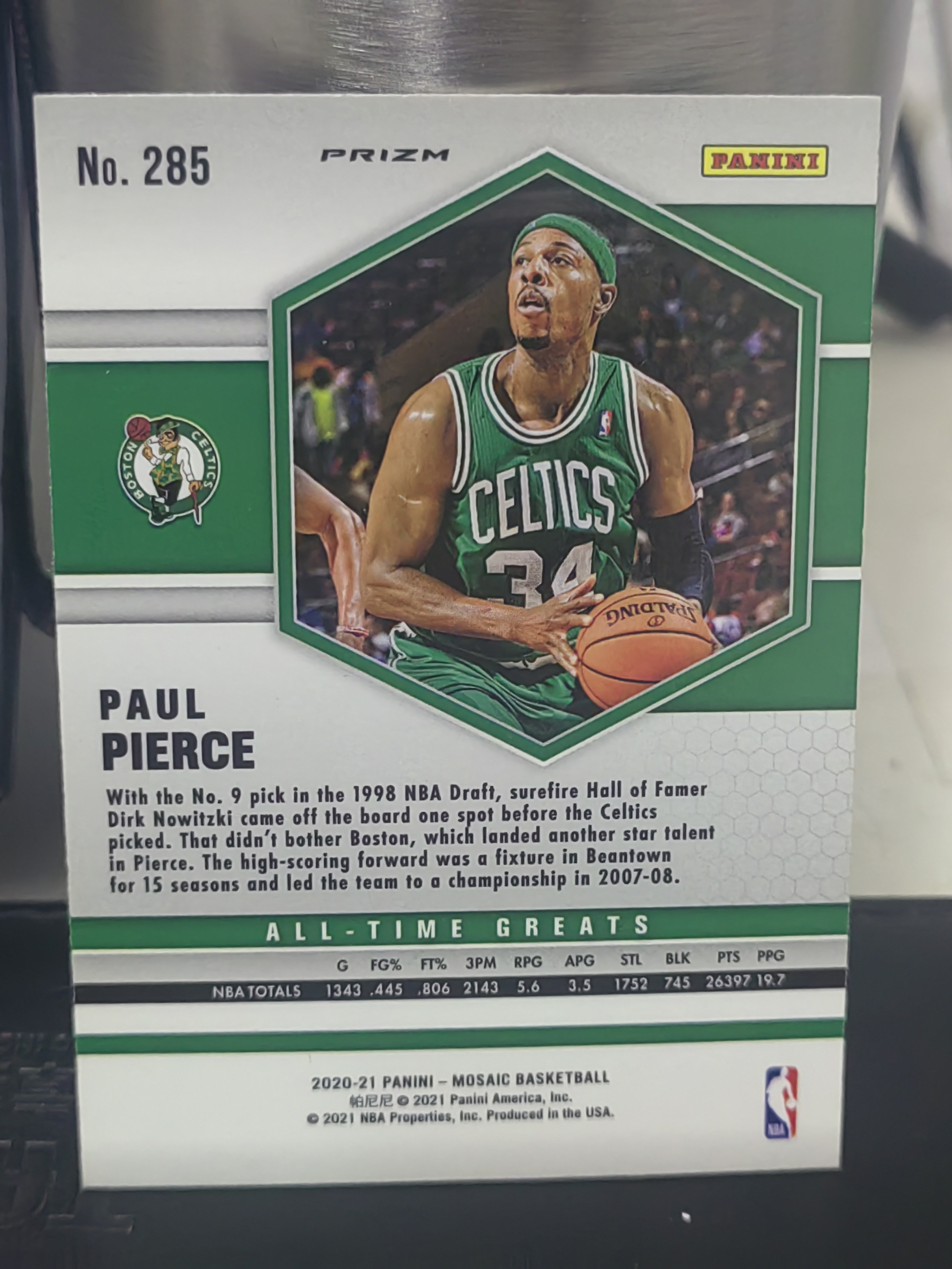 2020-21 Panini Mosaic Paul Pierce 马赛克 粉折 粉格子折 保罗 皮尔斯 凯尔特人 篮 白边白角 不保卡品 卡品如图