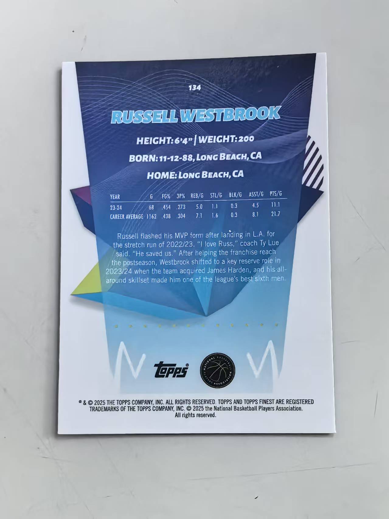 2025 Topps Finest Russell Westbrook #134 掘金 200编 折射 【黑魔苏】