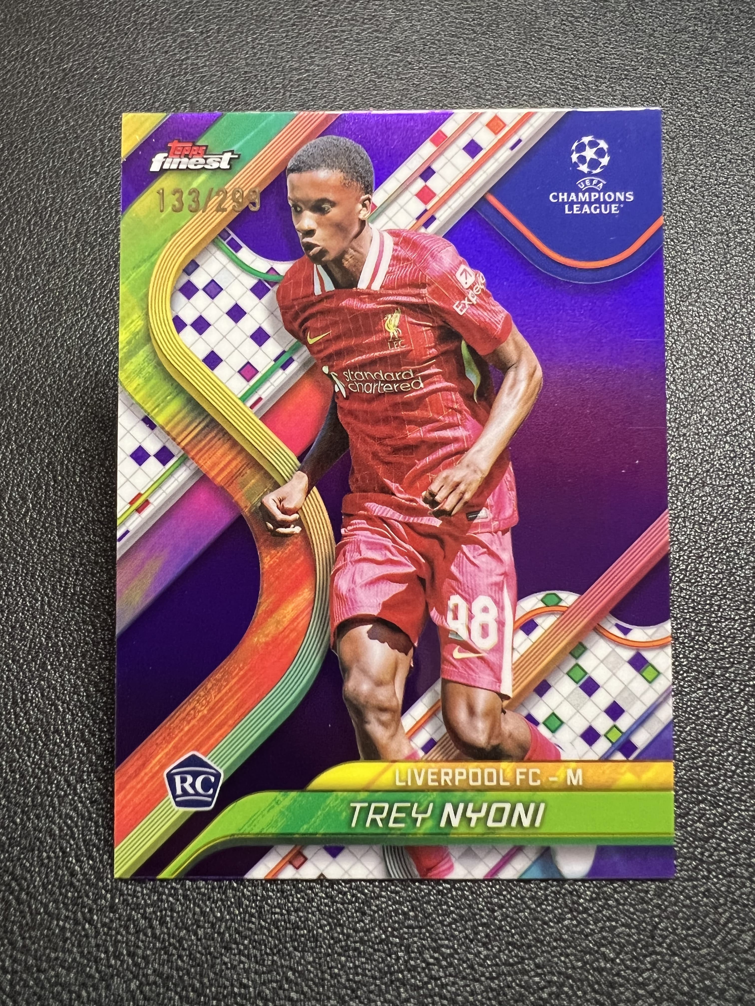 2025 Topps Finest Trey Nyoni RC 【星佑代卖】欧冠 利物浦 新秀 特雷 尼奥尼 紫折 299编 收藏必备 alan
