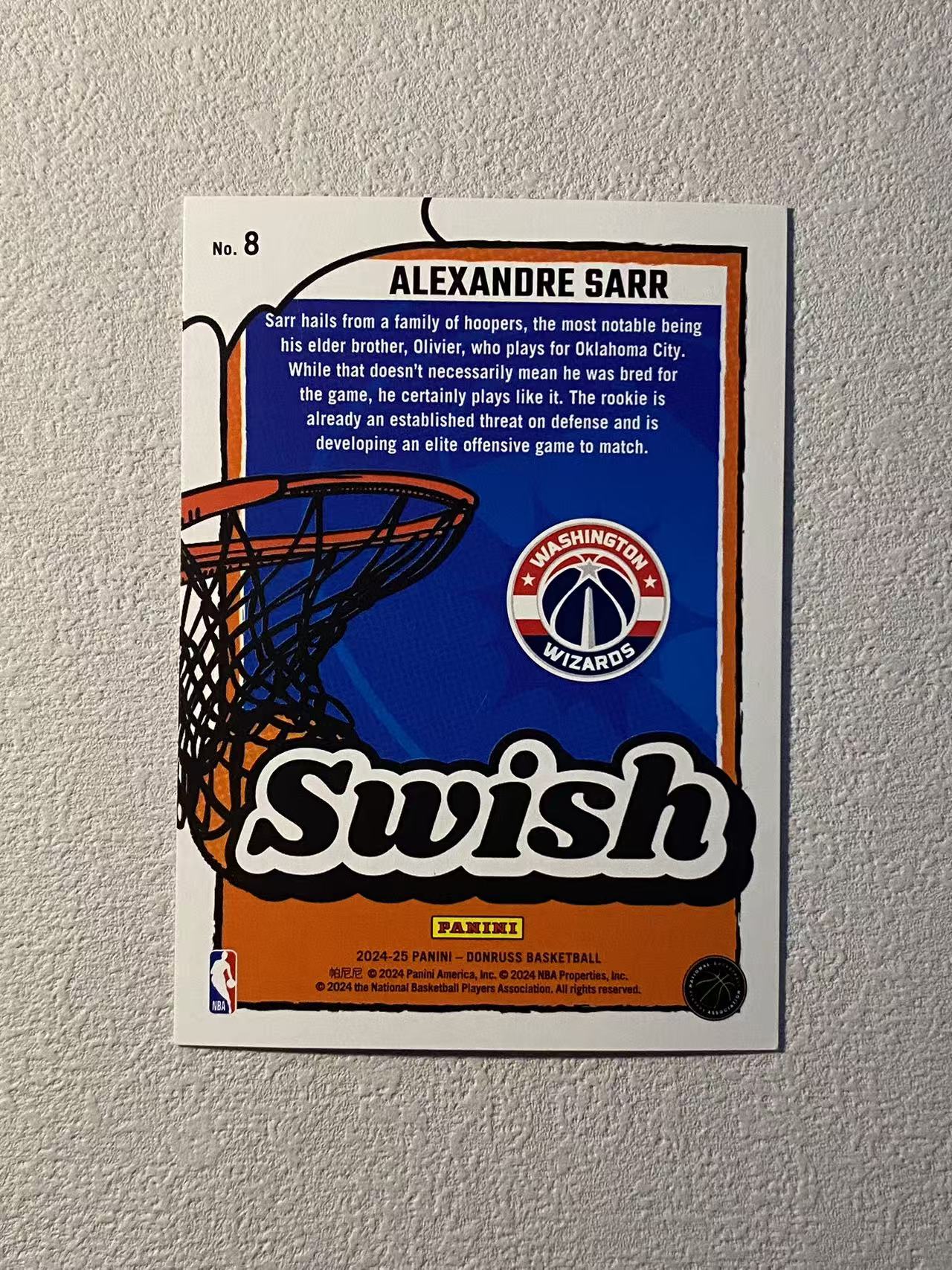 2024-25 Panini Donruss Alex Sarr RC 杜蕾斯 奇才 新秀rc 亚历山大 萨尔 /75编 swish特卡 钻石折 折射 收藏必备