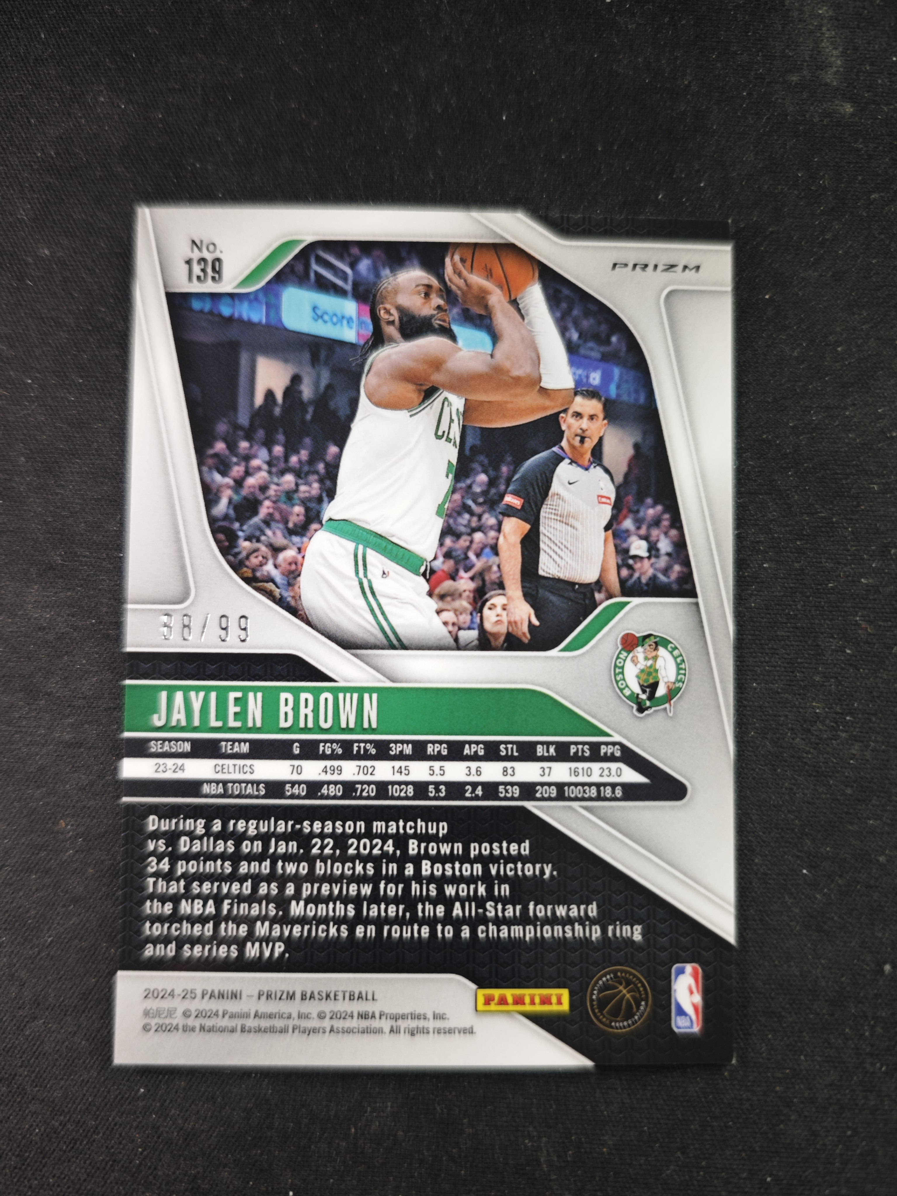 【蛤蟆特卖】杰伦 布朗 2024-25 PANINI PRIZM系列 紫色折射 限量99编 经典设计 超级漂亮 稀有好卡 卡品如图 专收必备!