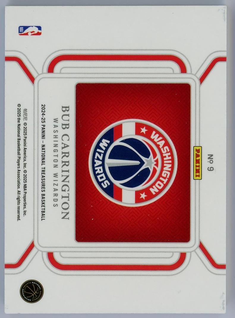 2024-25 Panini National Treasures Carlton Carrington RC 鲍勃卡林顿 新秀 国宝 12编 999银块 湖水蓝 奇才 卡品如图 0KM4/11.9