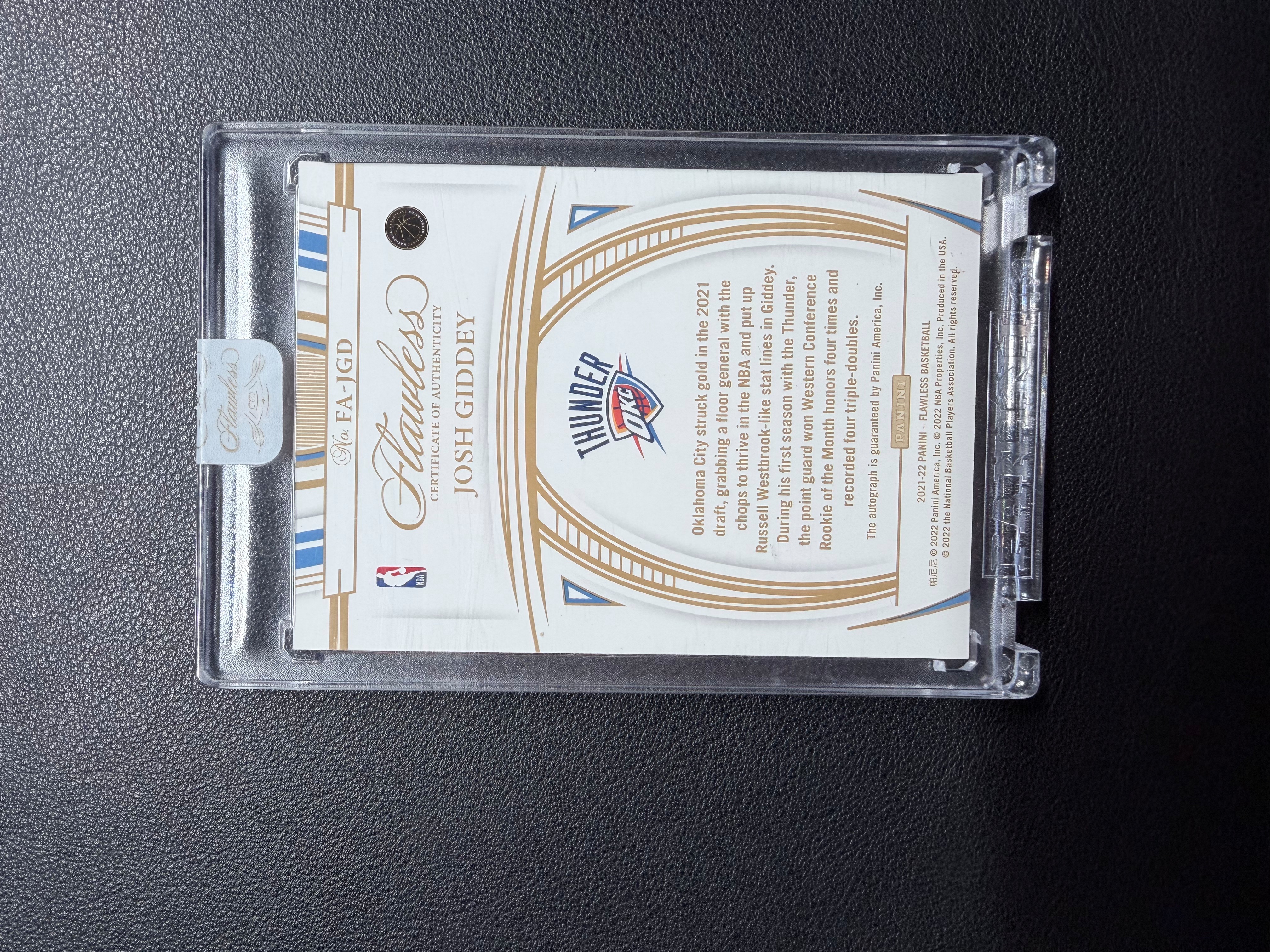 2021-22 Panini Flawless Josh Giddey RC 约什 吉迪 手提系列 新秀RA 限量15编 RUBY中国红 卡签 签字 雷霆选图 公牛核心 三双 状态爆炸 原封砖