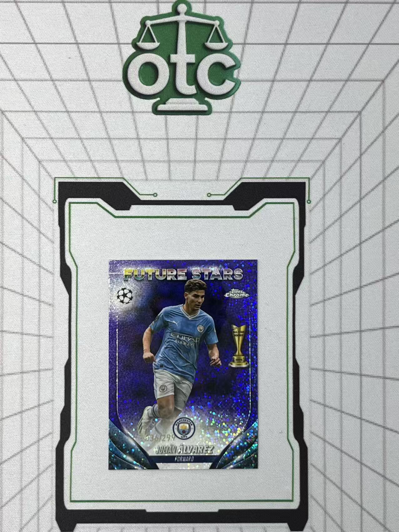 2024 Topps Chrome Julián Álvarez 【盎司收藏】朱利安 胡利安 阿尔瓦雷斯 未来之星 299编 紫碎点折 曼城 马竞 阿根廷 欧冠 小蜘蛛 JJ27