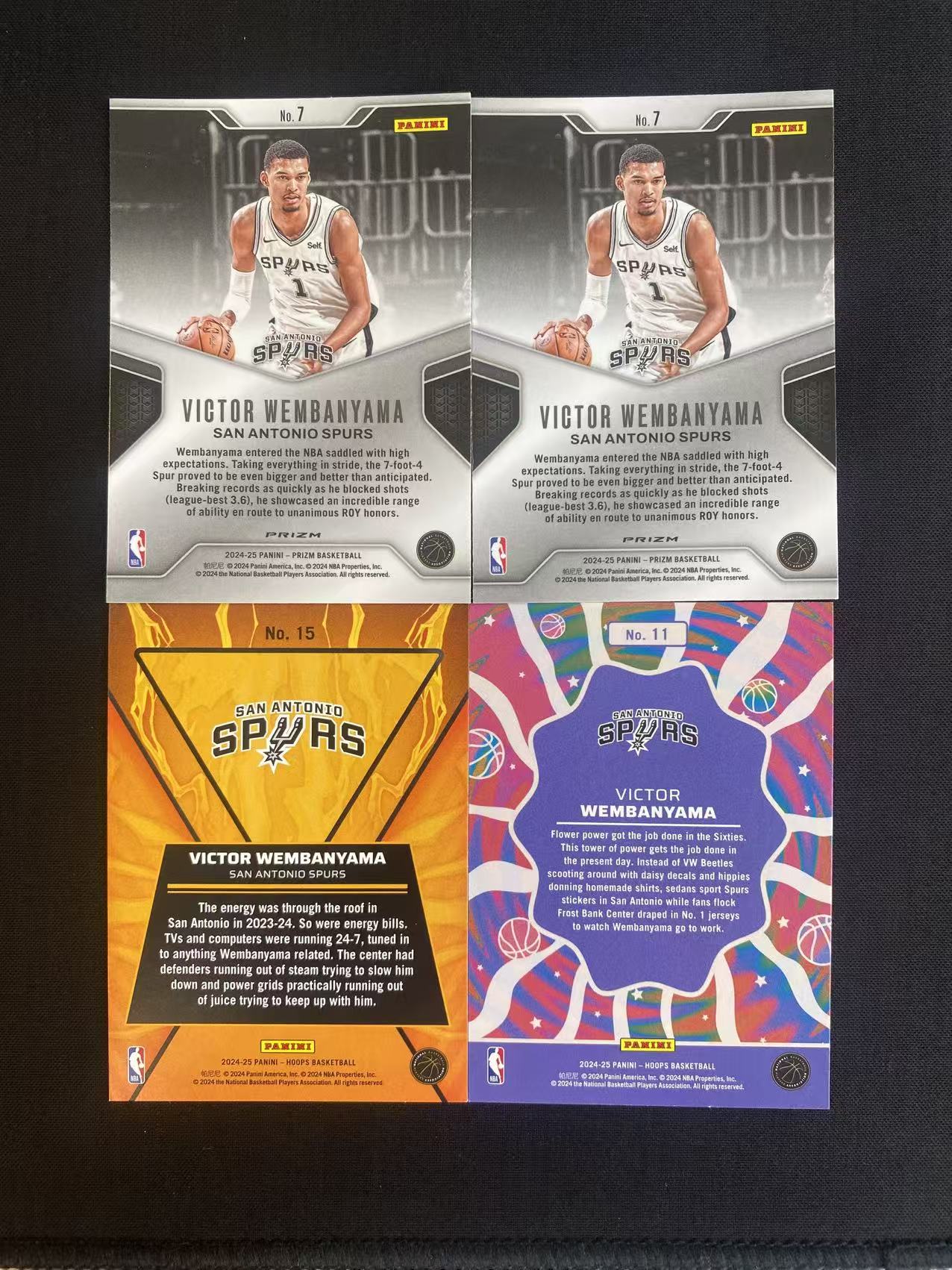 2024-25 Panini hoops prizm 马刺队 新秀次年 维克托 文班亚马 斑马 银折 折射特卡 打包lot4张全折射 不保卡品 奇迹11