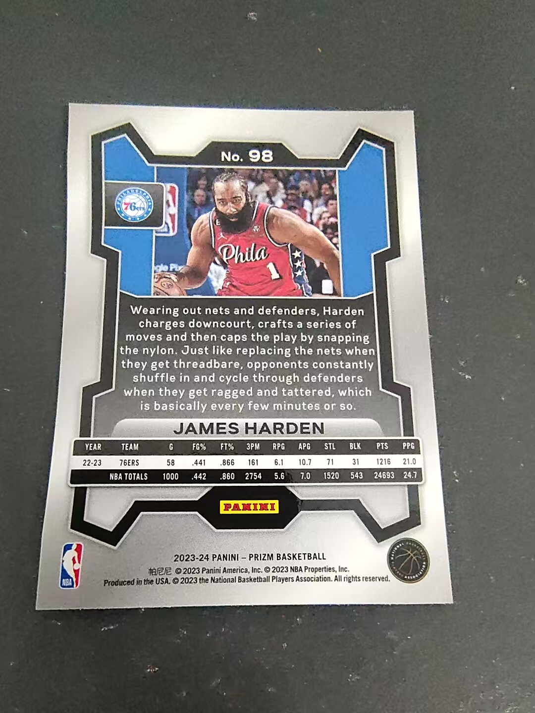 【可合并,不累计】2023-24 Panini Prizm James Harden 詹姆斯 哈登 大胡子 76人 PZ 划痕 边角微瑕 #98