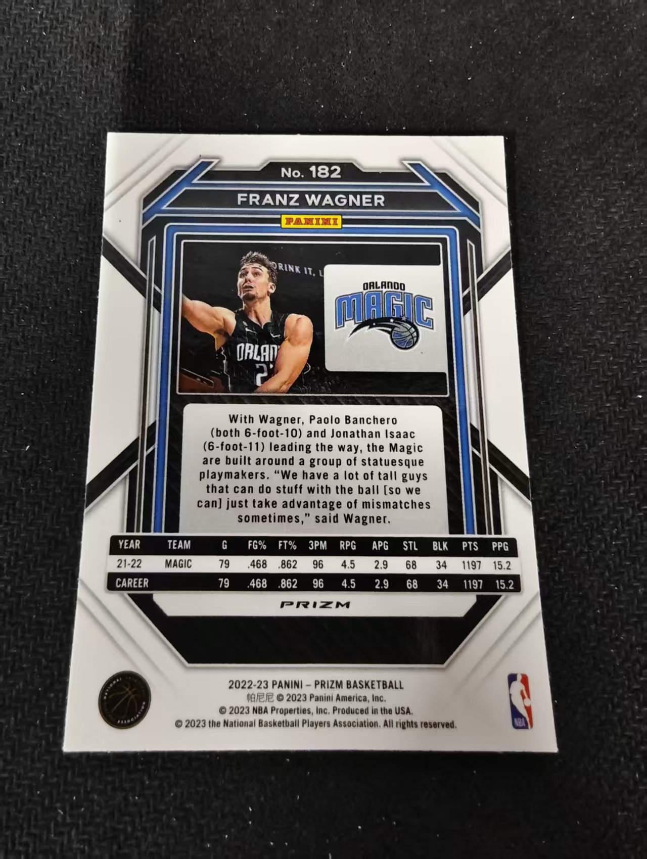 2022-23 Panini Prizm Franz Wagner 魔术 弗朗茨 瓦格纳 红波纹 PZ 划痕 边角瑕疵 #182