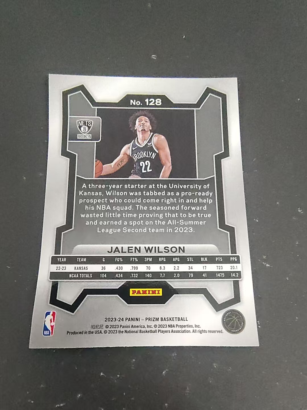 【可合并,不累计】2023-24 Panini Prizm Jalen Wilson RC 篮网 杰伦 威尔逊 新秀 PZ 划痕 边角微瑕 #128