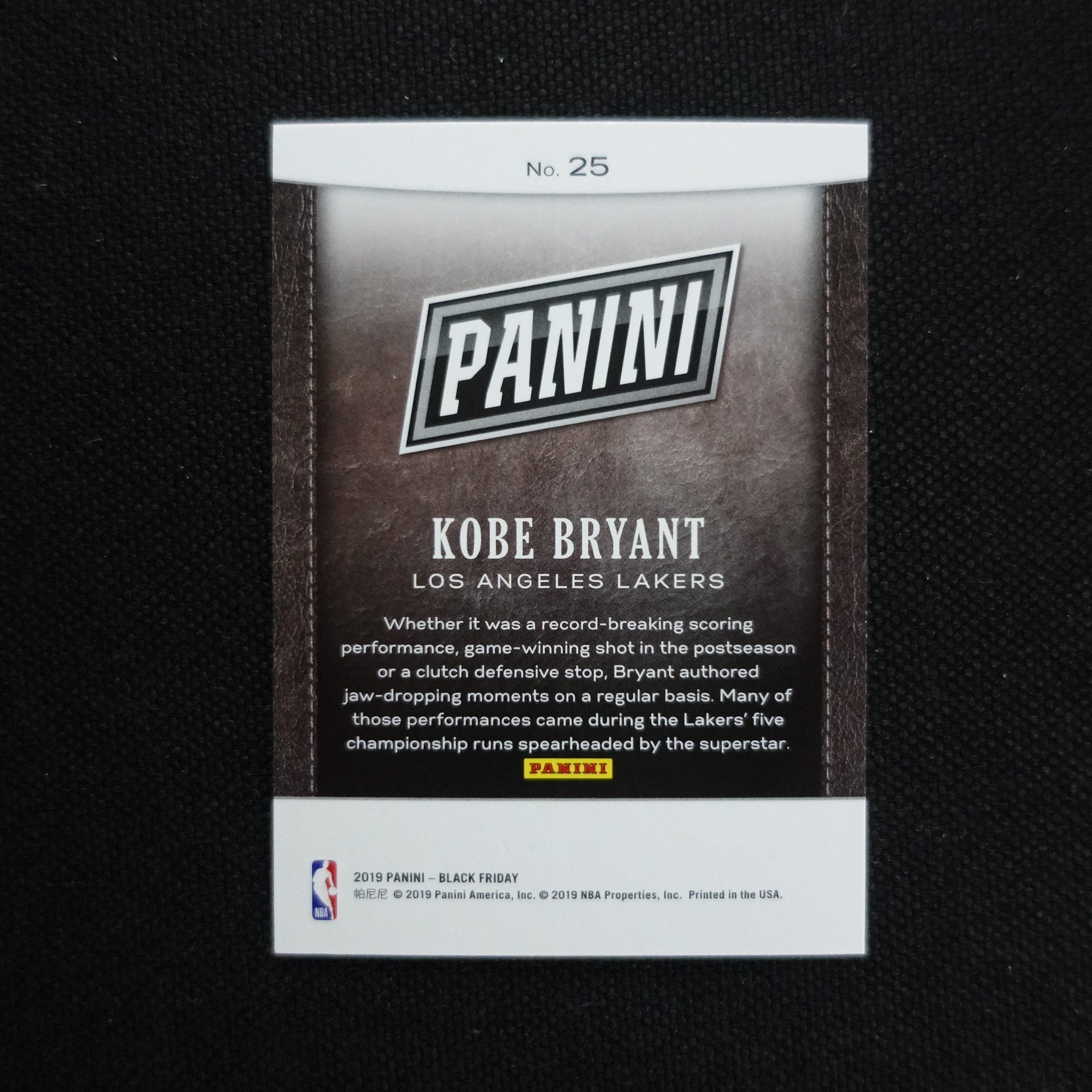 2019 Panini Black Friday Kobe Bryant 科比布莱恩特 黑色星期五 黑五 湖人 老大 卡品如图【小涛拍卖】#埼玉