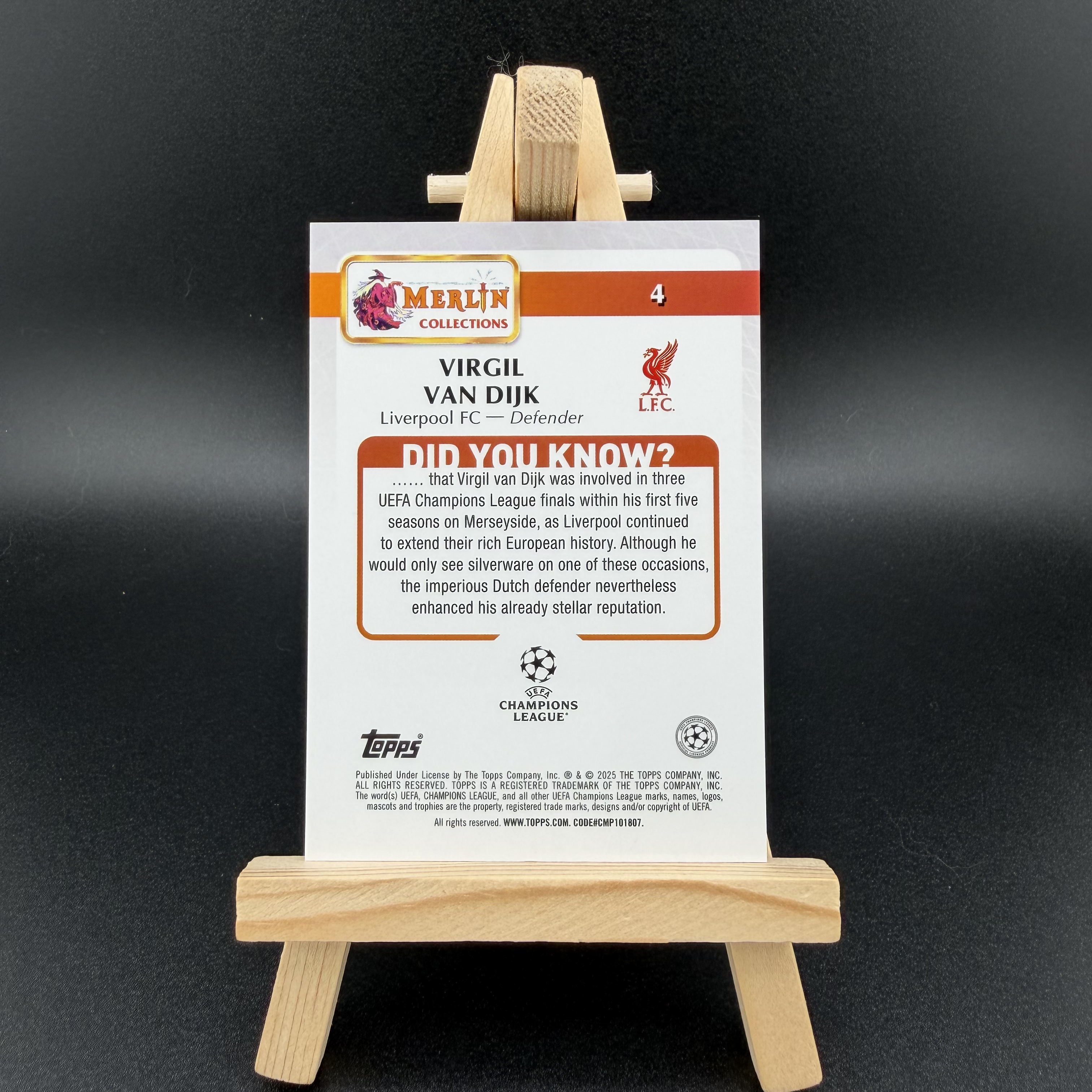 2025 Topps Merlin Virgil van Dijk 梅林 欧冠 荷兰 利物浦 维吉尔 范戴克 范迪克 黑折 10编 黑配黑 世一卫 超稀有 卡品如图 【大当家】