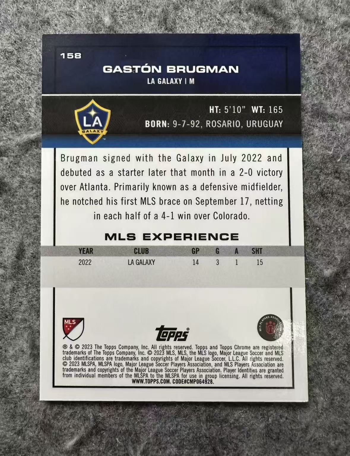 2023 Topps Chrome Gaston Brugman 美职联MLS 洛杉矶银河 加斯顿布鲁格曼 金折 折射 50编 低遍 卡品如图