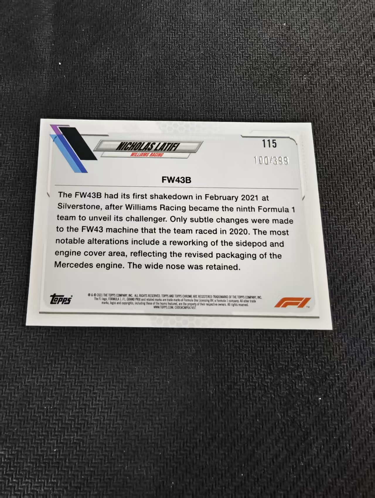 【汽水拍卖】2021 Topps Chrome F1 Nicholas Latifi 尼古拉斯 拉提菲 紫折 399编 边角微瑕