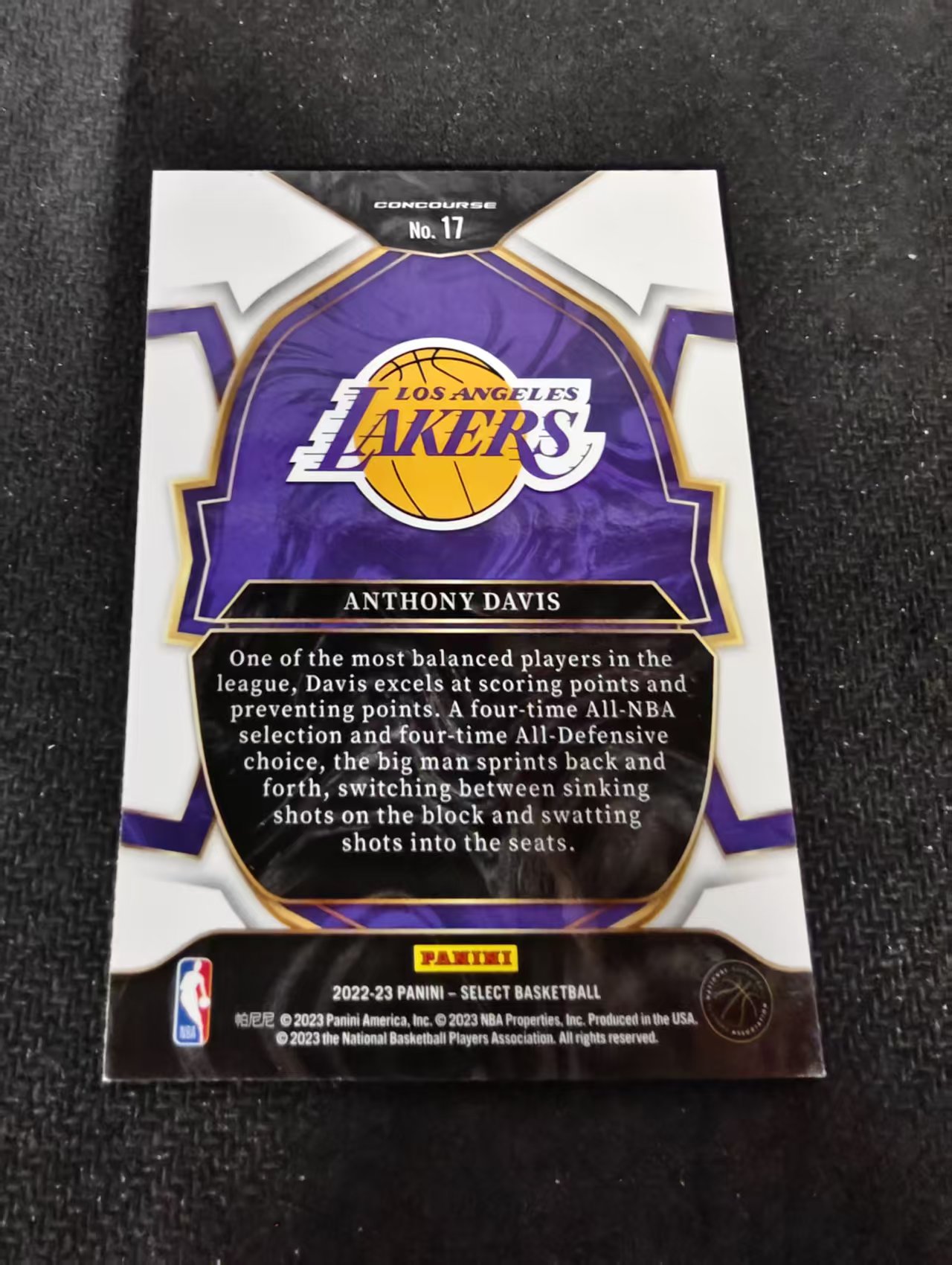 【可合并,不累计】2022-23 Panini Select Anthony Davis 湖人 戴维斯 一级 划痕 边角瑕疵 #17