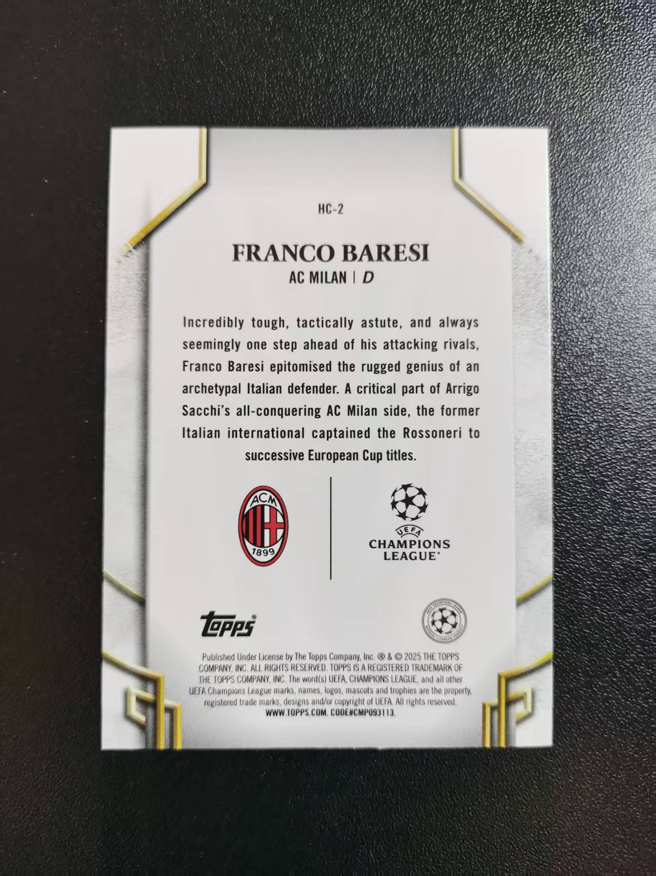 2025 Topps Topps Franco Baresi 巴雷西 AC米兰 欧冠传奇队长 收藏凑套 卡品如图 免费代拍WLB