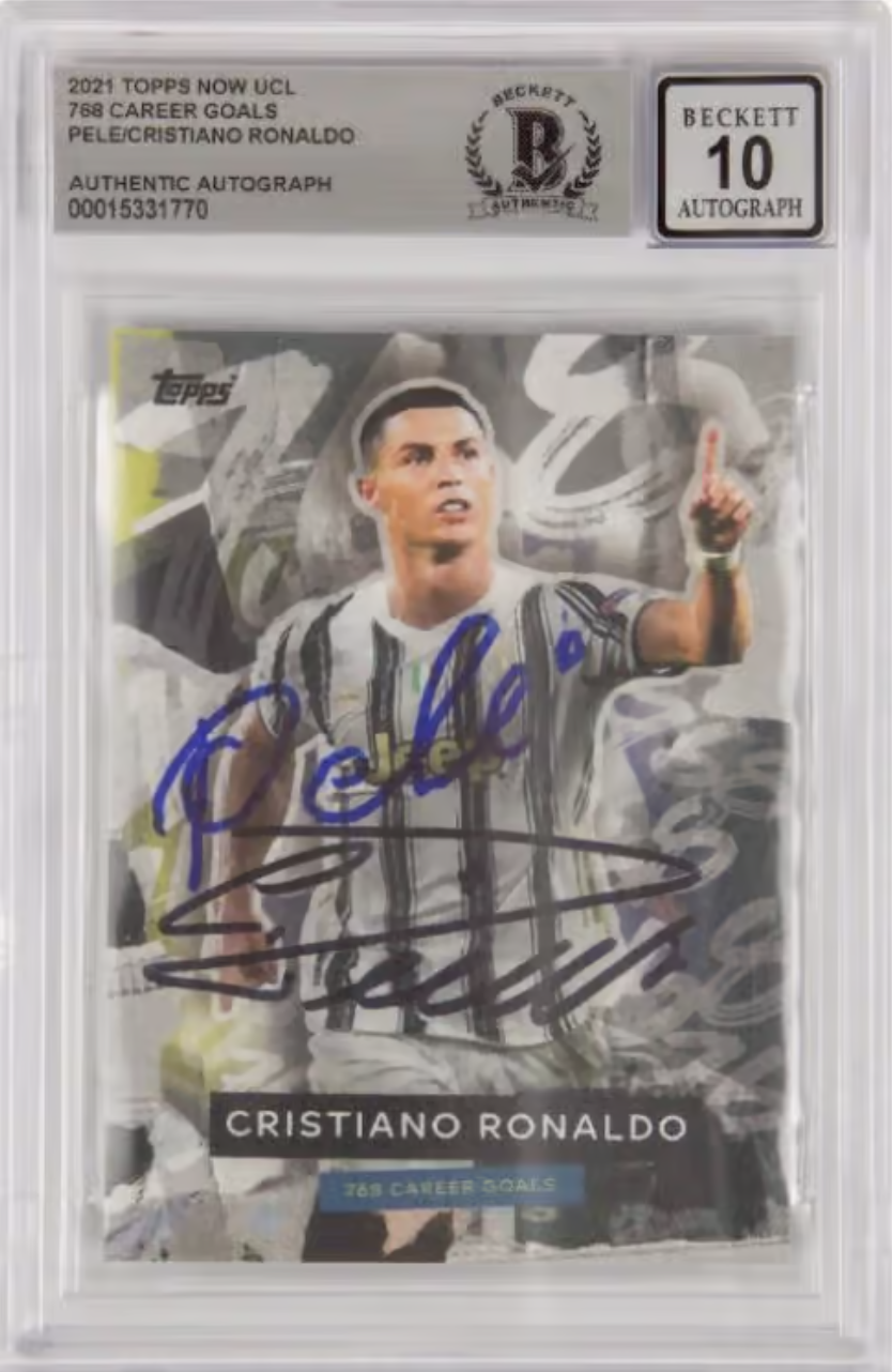 Cristiano Ronaldo & Pele Signed 2021 Topps UEFA Champions League 768 Career Goals Record Broken - BGS 10