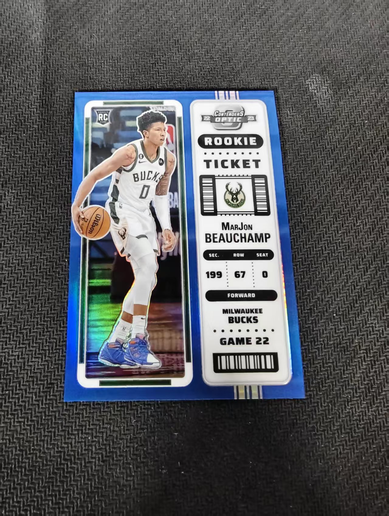 【汽水拍卖】2022-23 Panini Contenders Optic MarJon Beauchamp 球票OP 雄鹿 新秀RC 马乔恩比彻姆 博尚 蓝折 99编