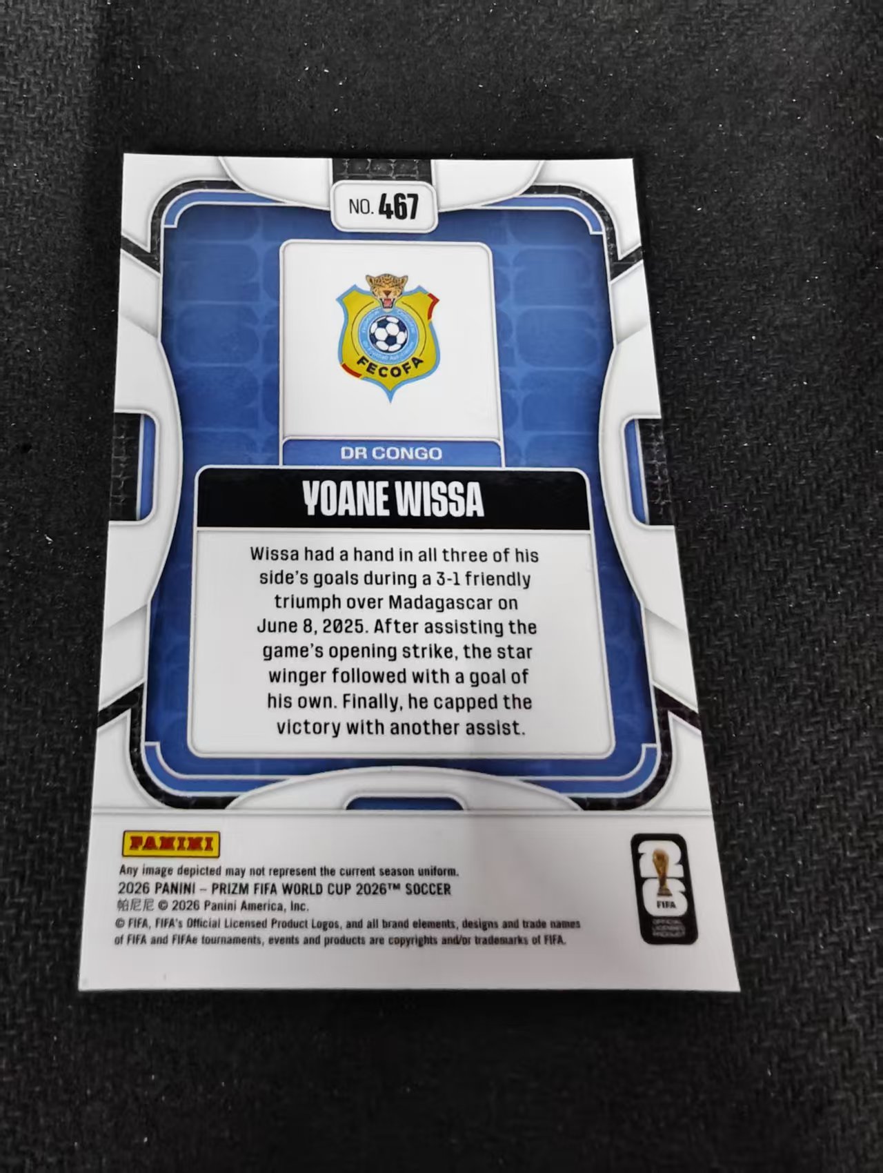 2026 Panini World Cup Prizm Yoane Wissa 民主刚果 约阿内 维萨 PZ世界杯 划痕 边角瑕疵#467