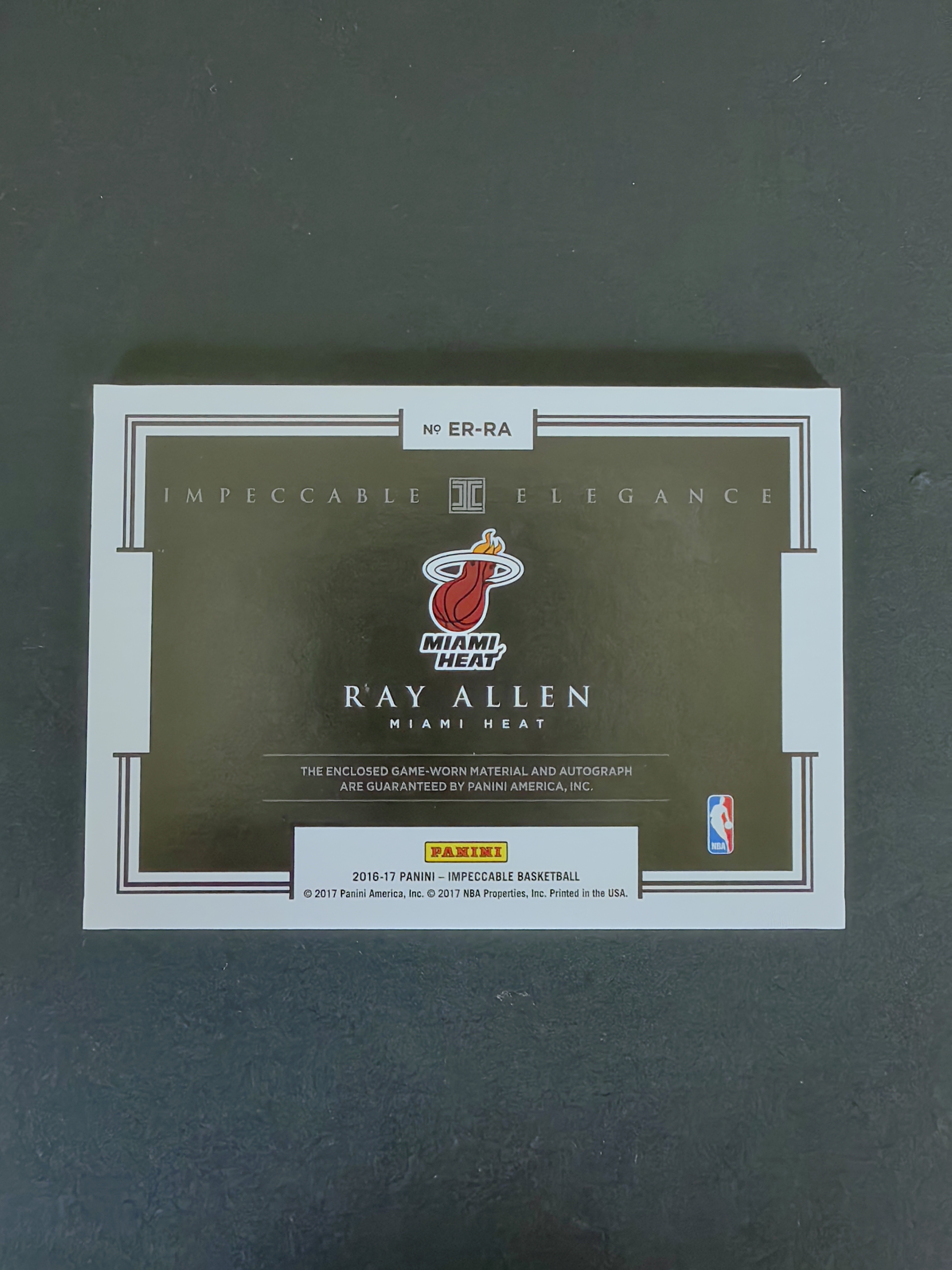 2016-17 Panini Impeccable Ray Allen #ER-RA 小真金 热火 雷阿伦 物料 签字 39/99编 卡品如图
