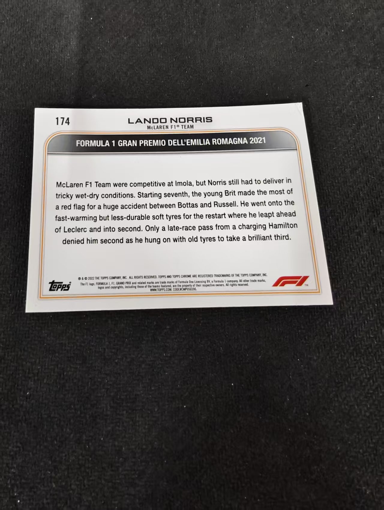 2022 Topps Chrome F1 Lando Norris 兰多 诺里斯 迈凯伦车队 划痕 边角瑕疵 #174