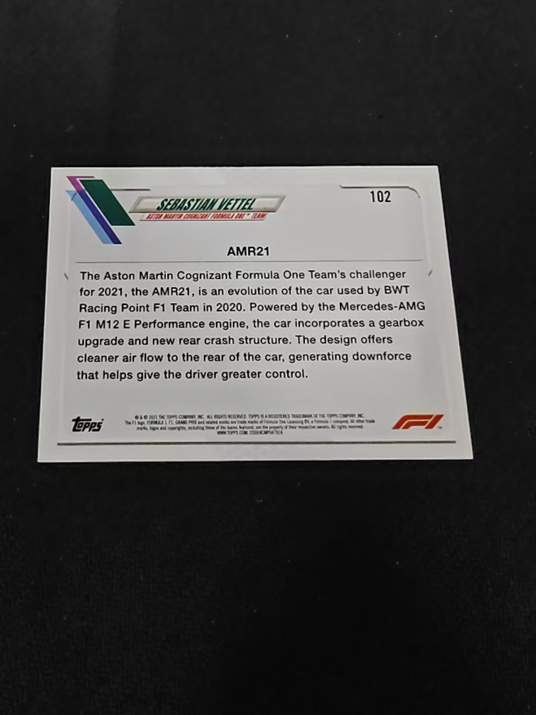 2021 Topps Chrome Sebastian Vettel F1 阿斯顿马丁 维特尔 划痕 边角瑕疵 @102