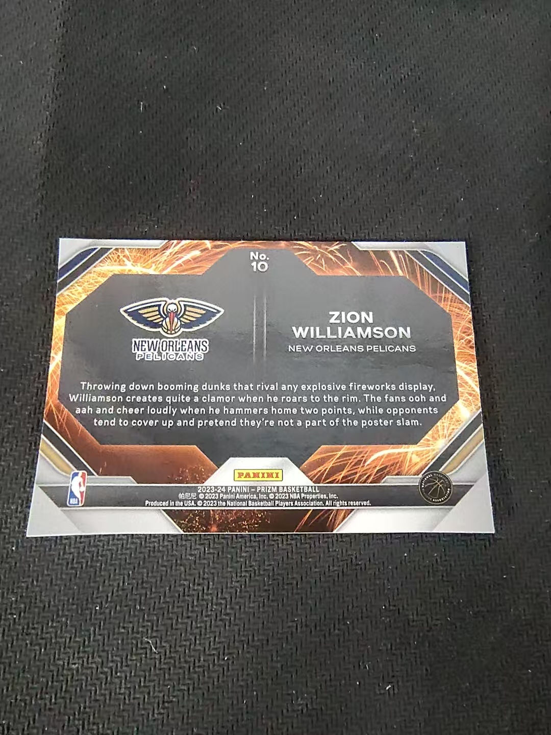 【可合并,不累计】2023-24 Panini Prizm Zion Williamson 锡安 威廉姆森 胖虎 蔡恩 鹈鹕 烟花特卡 PZ 划痕 边角微瑕 介意勿拍 #10