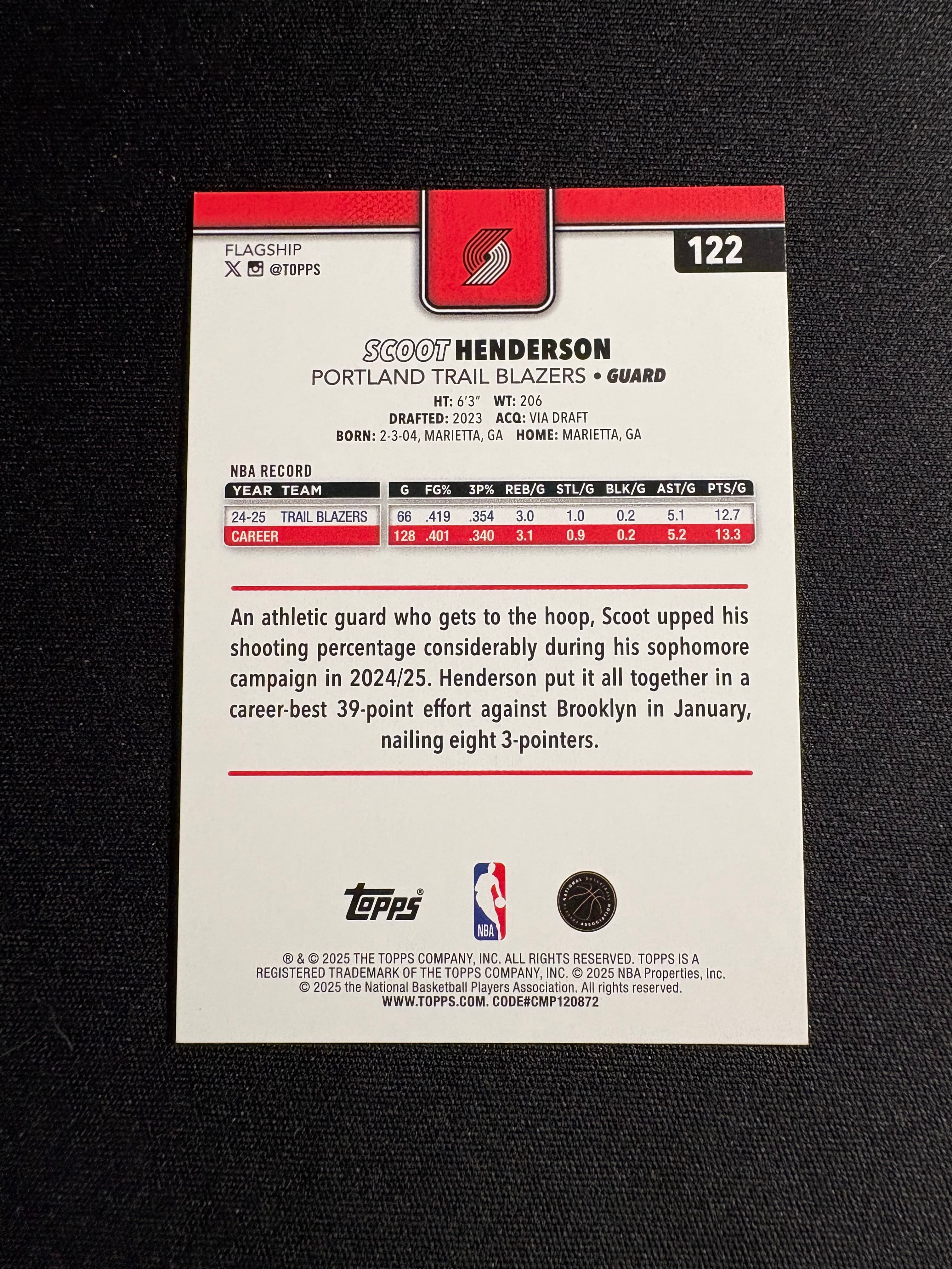 【VC拍卖0手费到卡预付90%】2025-26 topps 开拓者 斯库特 亨德森 50编 金折 选图帅气 实卡好看 收藏必备——派