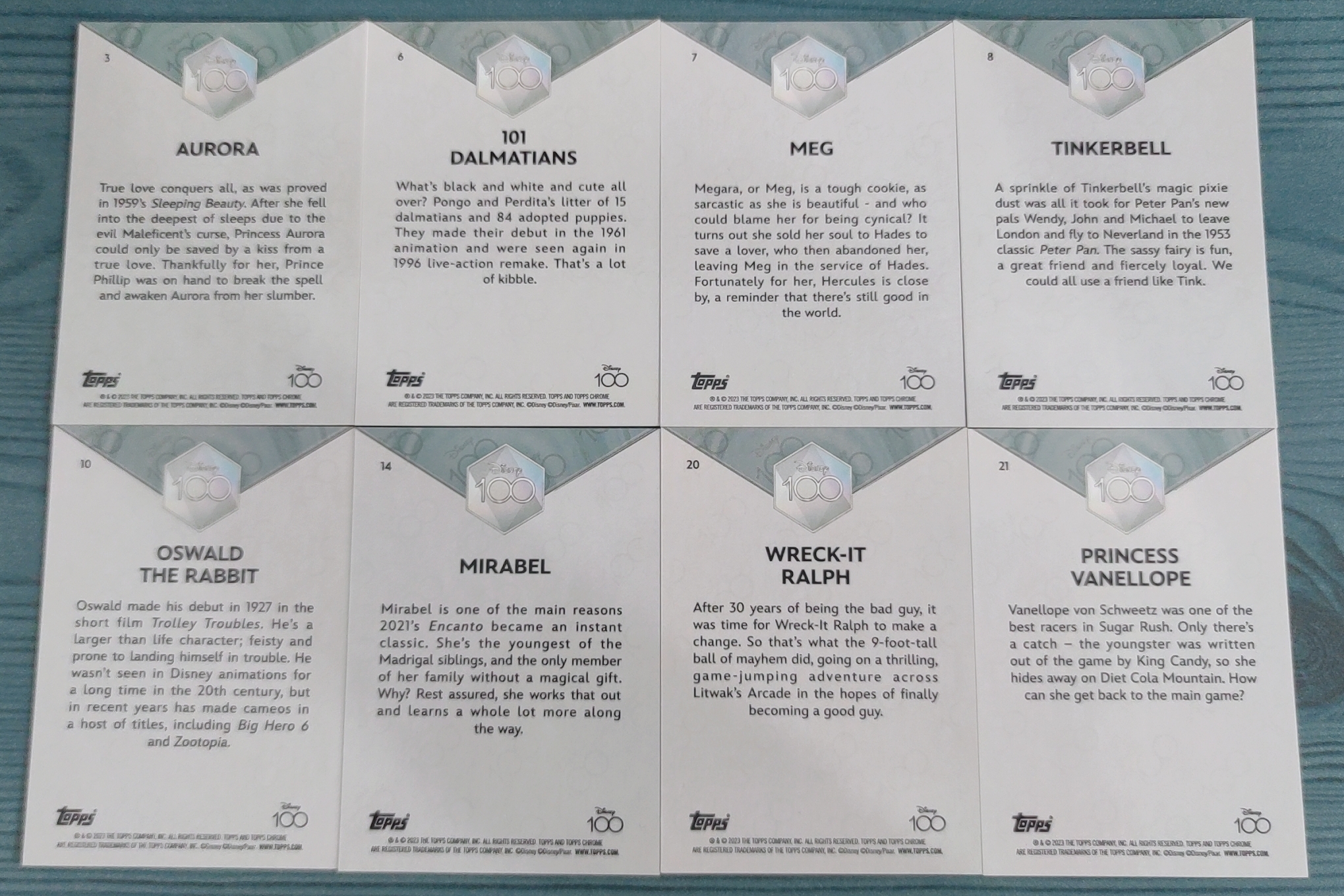 2023 Topps Chrome Disney 动漫 电影 迪士尼 元年 100周年 Base 普卡 硬卡材质 珍藏系列 数量有限 卡品如图 8张 (附带卡膜 描述内有全部名单)