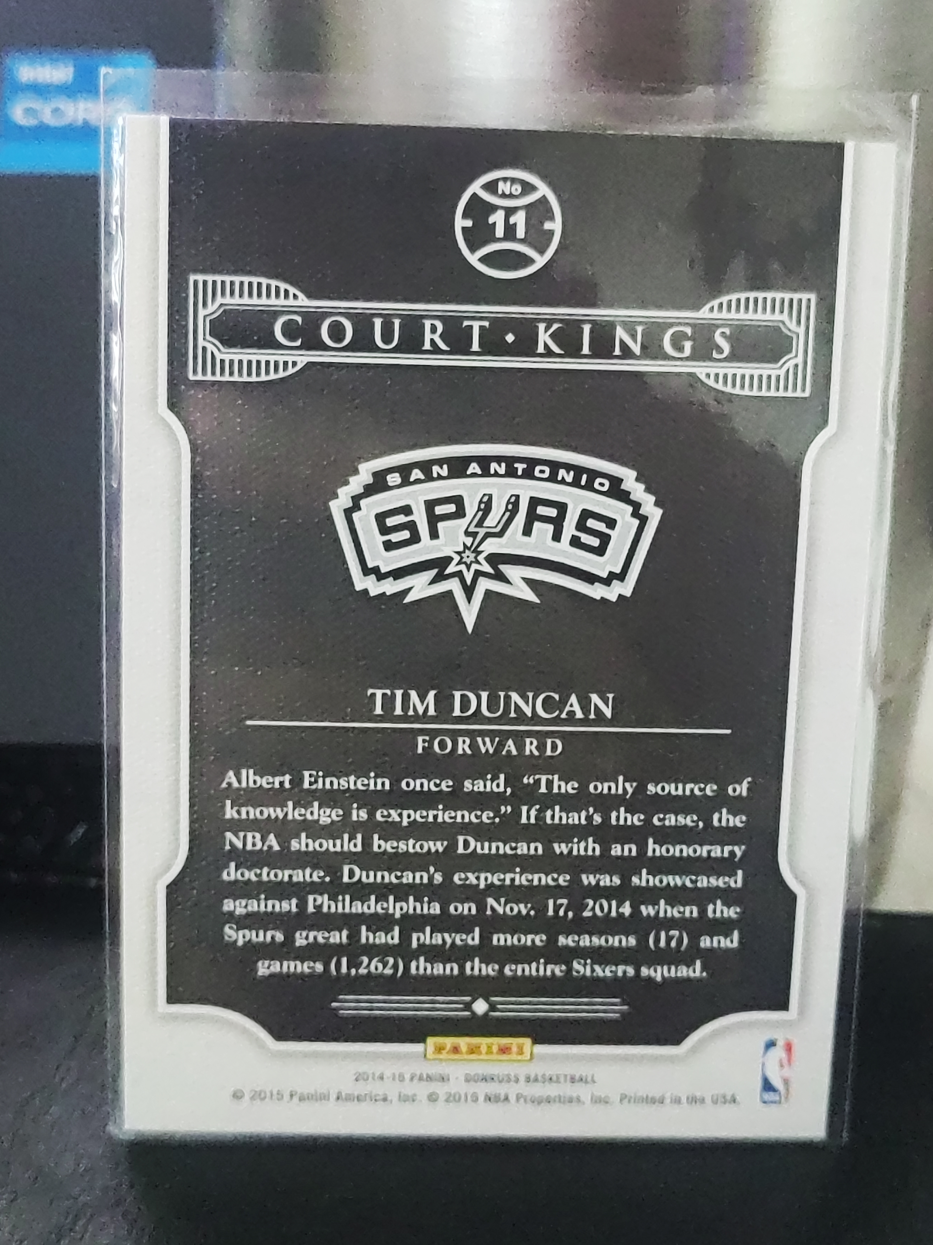 2014-15 Panini Donruss Tim Duncan 杜蕾斯 蒂姆 邓肯 马刺 Court Kings 球场之王 篮 白边白角 不保卡品 卡品如图