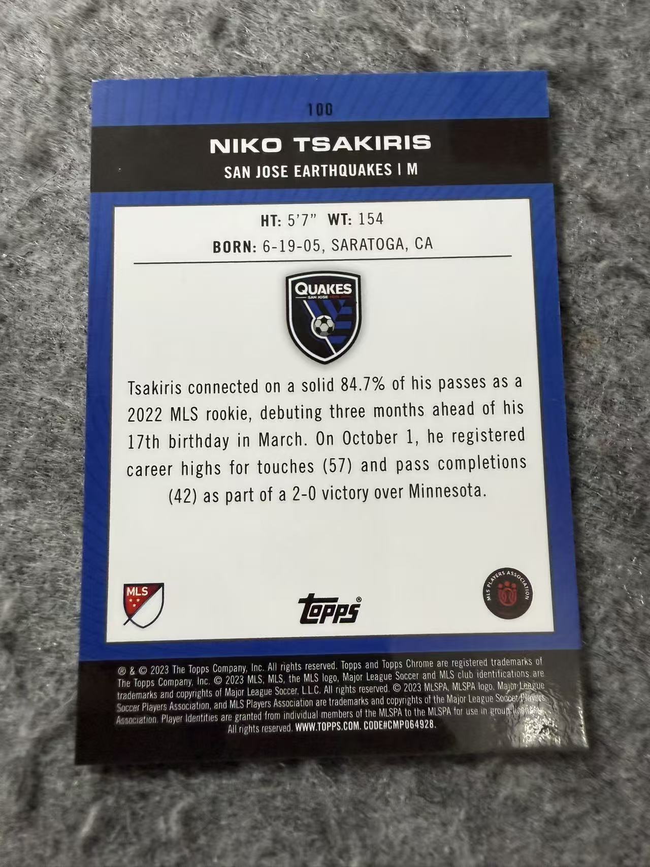 2023-24 Topps Chrome Niko Tsakiris RC 美职联 MLS 圣何塞地震 尼科 察基里斯 199编 折射 球星卡