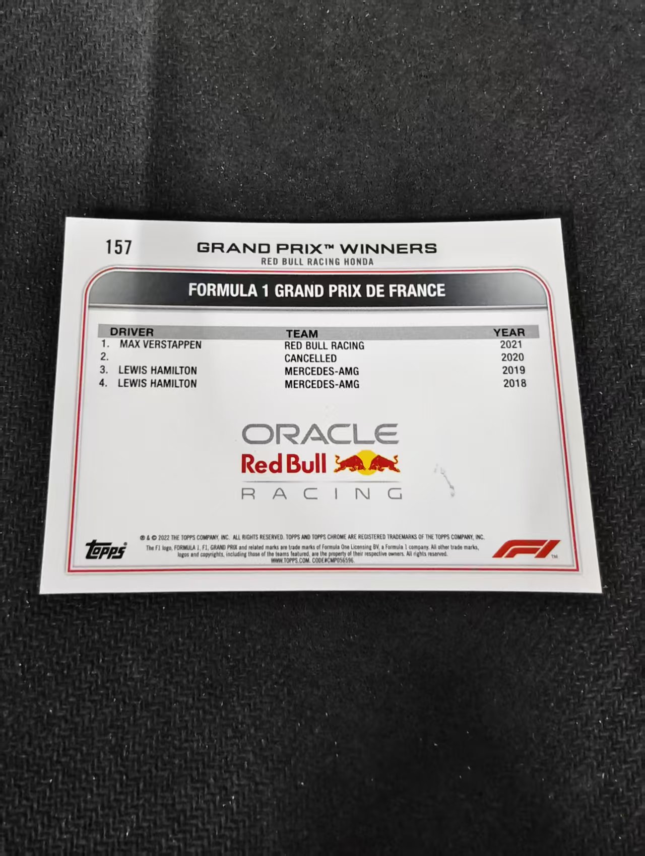 2022 Topps Chrome F1 Max Verstappen 维斯塔潘 红牛 划痕 边角瑕疵 #157