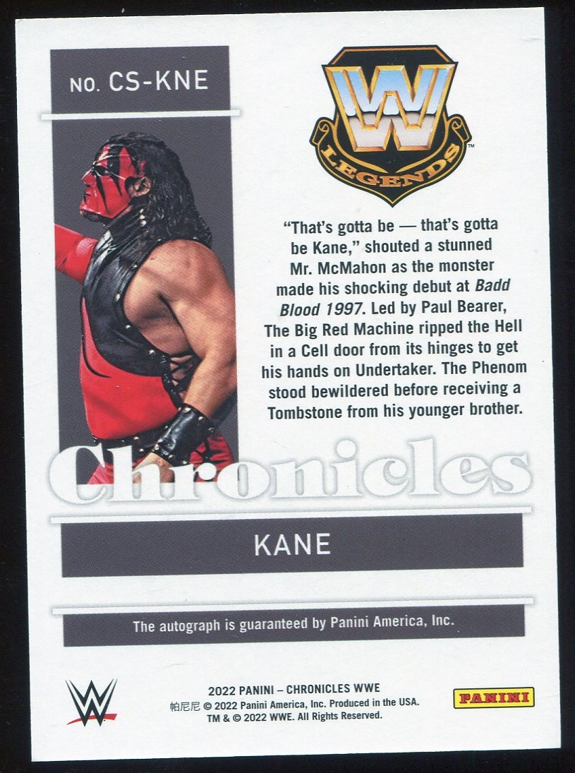 2022 Chronicles WWE 凯恩 Kane 签字 !【SKKK钩玄卡店】BY