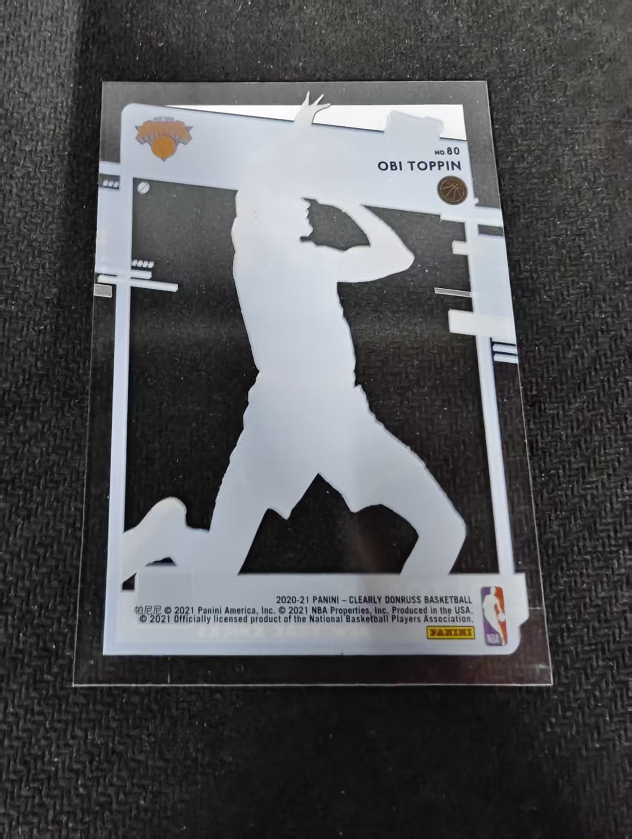 2020-21 Panini Clearly Donruss Obi Toppin 托平 rc新秀 尼克斯 杜蕾斯 胶片 划痕 边角瑕疵 #80