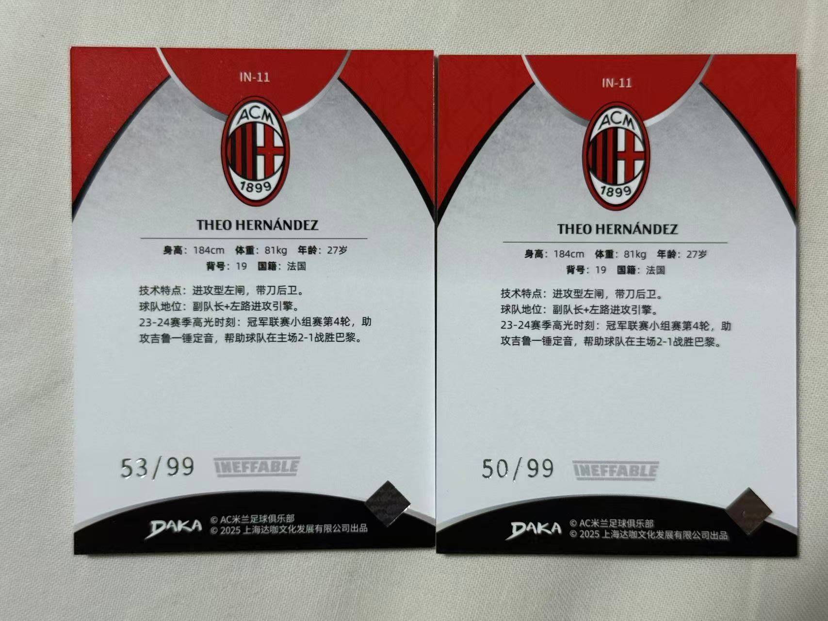 2024-25 DAKA AC米兰队盒 Theo Hernández 【mxn拍卖】达咖 达卡 特奥 埃尔南德斯 99编 厚卡 AC米兰 AC MILAN 法国 皇马 凑套必备 不发到付