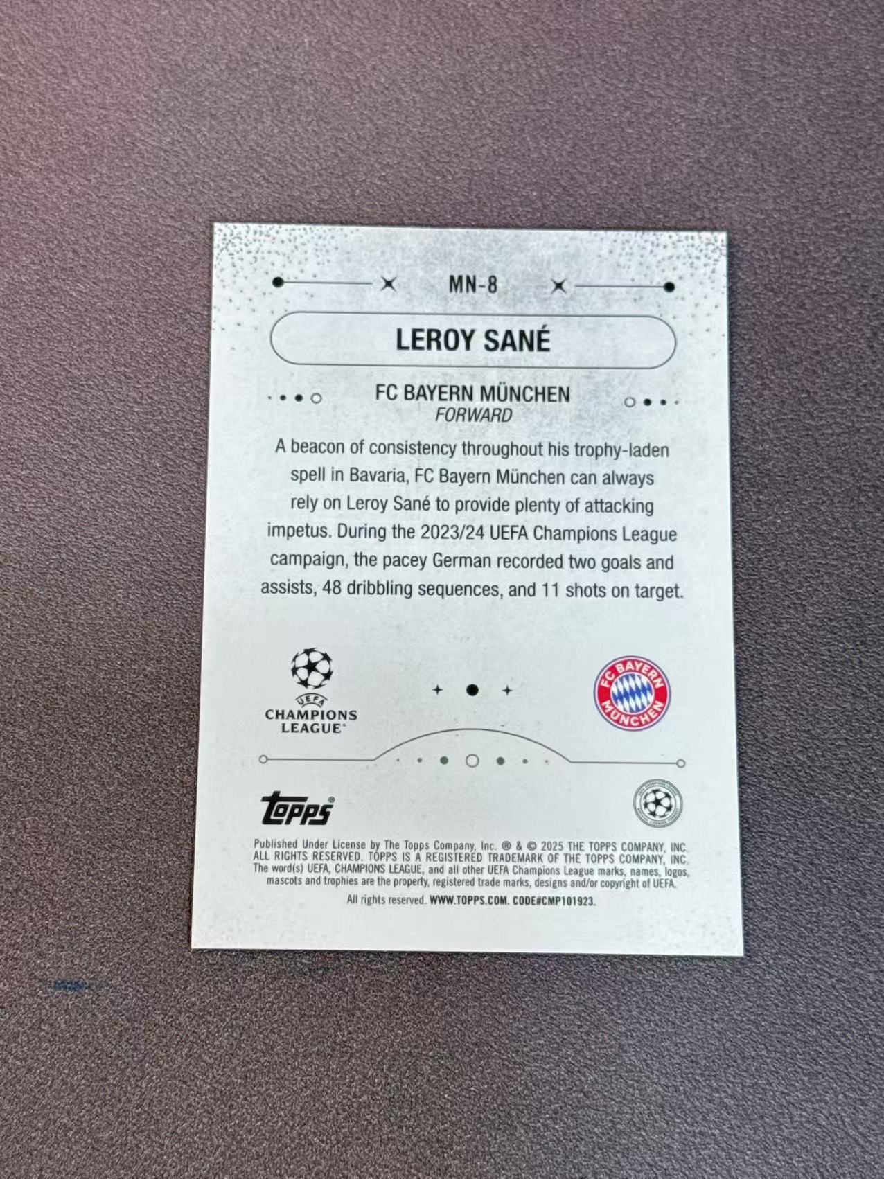 2025 Topps Merlin Leroy Sane 神秘之夜特卡 勒鲁瓦 萨内 50编 金折 拜仁 拜仁慕尼黑 梅林