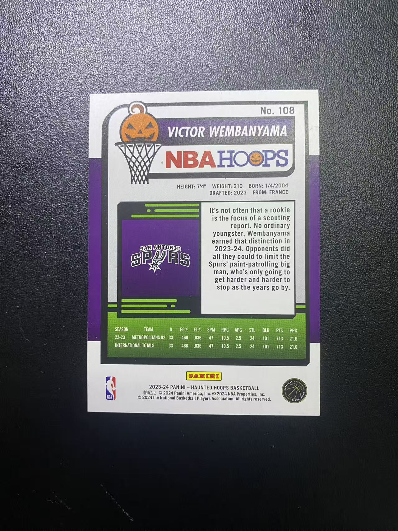 2023-24 Panini Hoops Victor Wembanyama RC 马刺 新秀年 文班亚马 万圣节 正BASE 卡品如图 值得收藏 dm