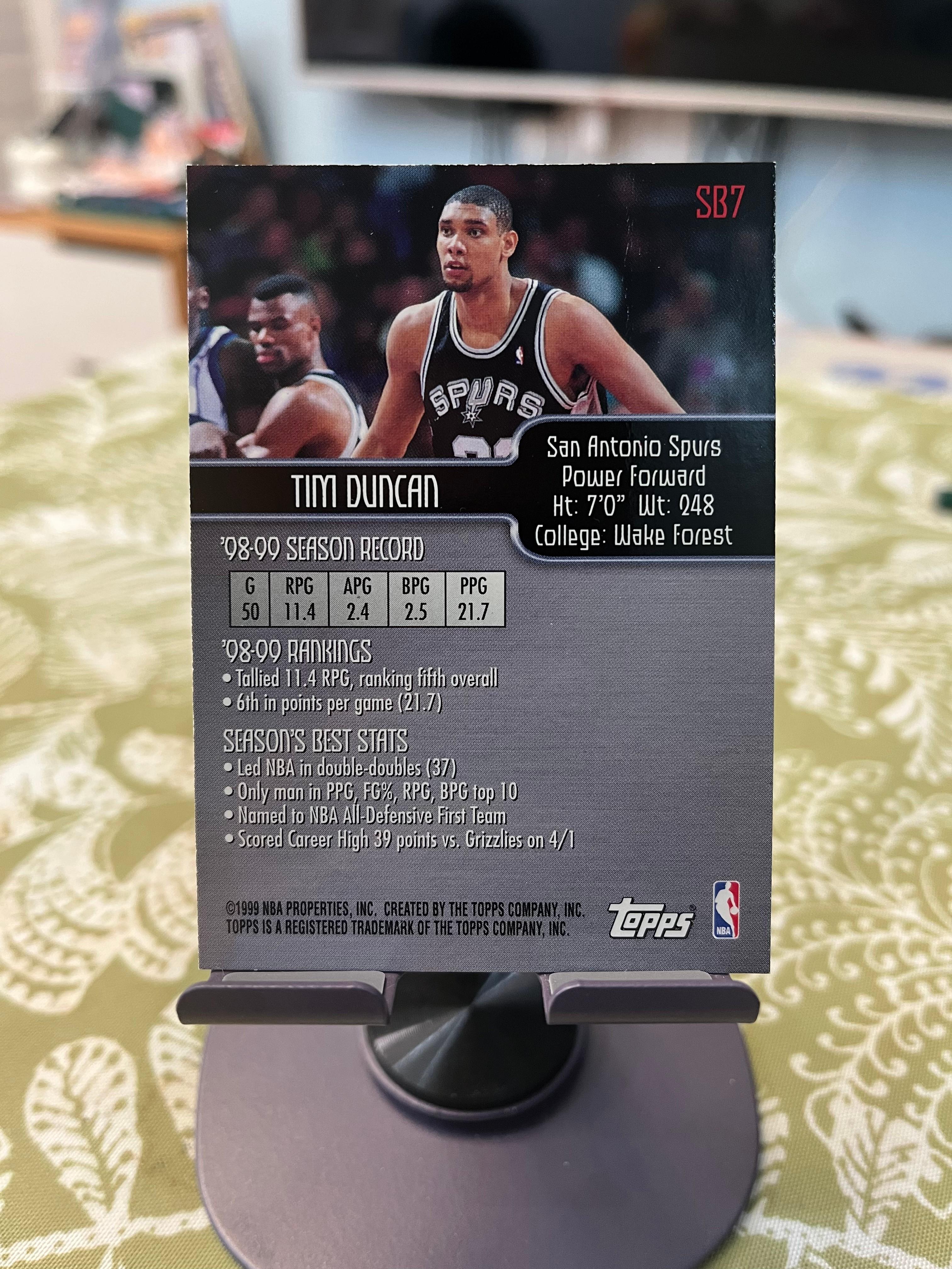 1999 Topps 老卡 老特 Tim Duncan 蒂姆 邓肯 石佛 马刺【折射 火焰纹折射质感 实卡超闪 mighty men】【边角瑕疵如图 介意勿拍】#1035